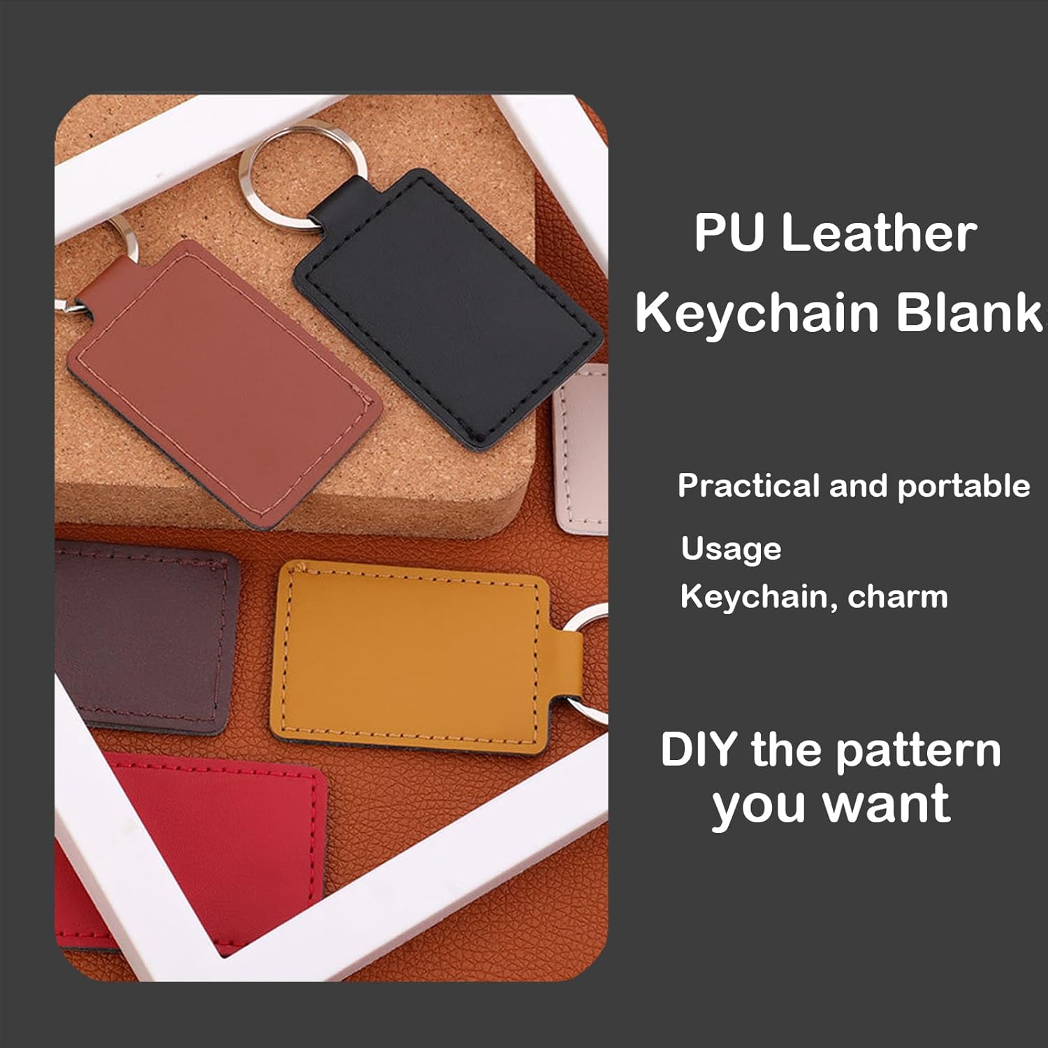 50 Pcs PU Leather Keychain Blanks Bulk DIY Leather Keychain for Engraving for DIY Craft Engraving Laser