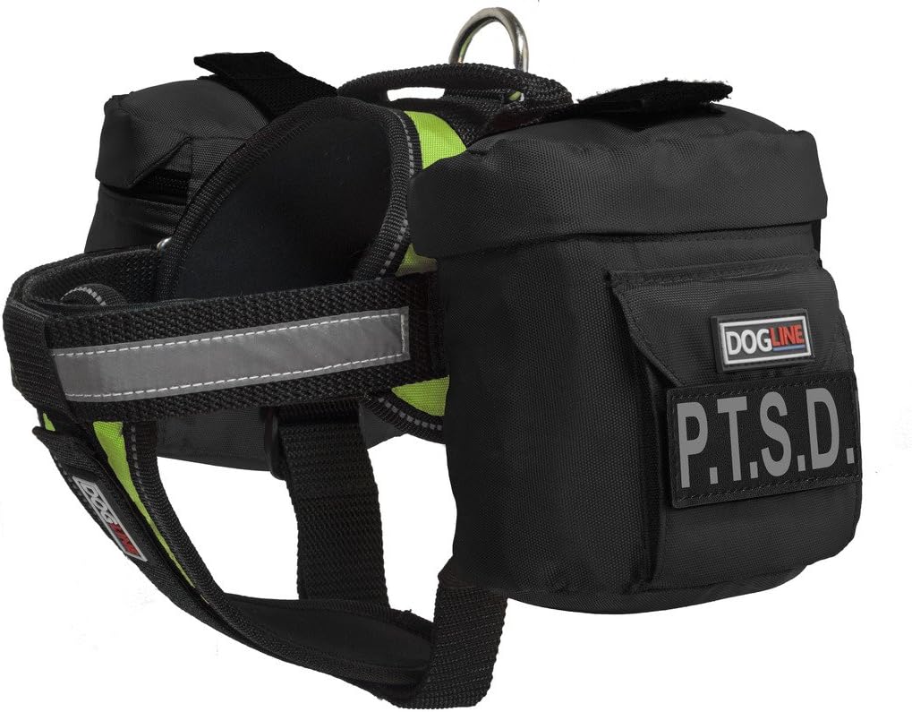 Dogline Unimax Multi-Purpose Vest Harness for Dogs with 2 Removable P.T.S.D. Patches and 2 Removable Side Utility Bags (Pink, X Large (36" - 46"))