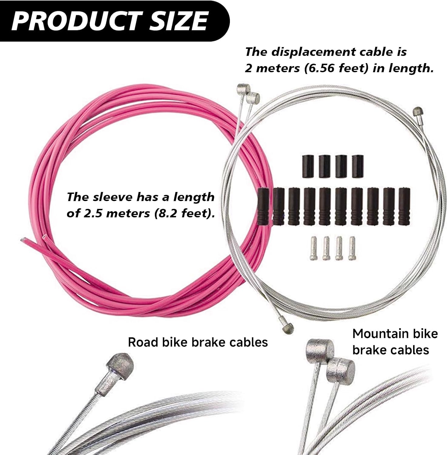 Brake Cable Housing Kit Mountain Bike Gear Shift Cable Brake Cable Wire and Cable End Crimps Bike Stainless Steel Replacement Wire Tubing Cover Set