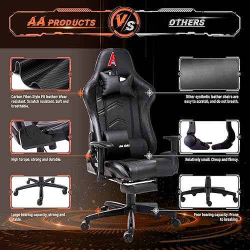 Miniatura 26 de AA Products - Silla ergonómica para videojuegos, silla ergonómica de carreras de computadora con respaldo alto, silla de oficina ajustable con