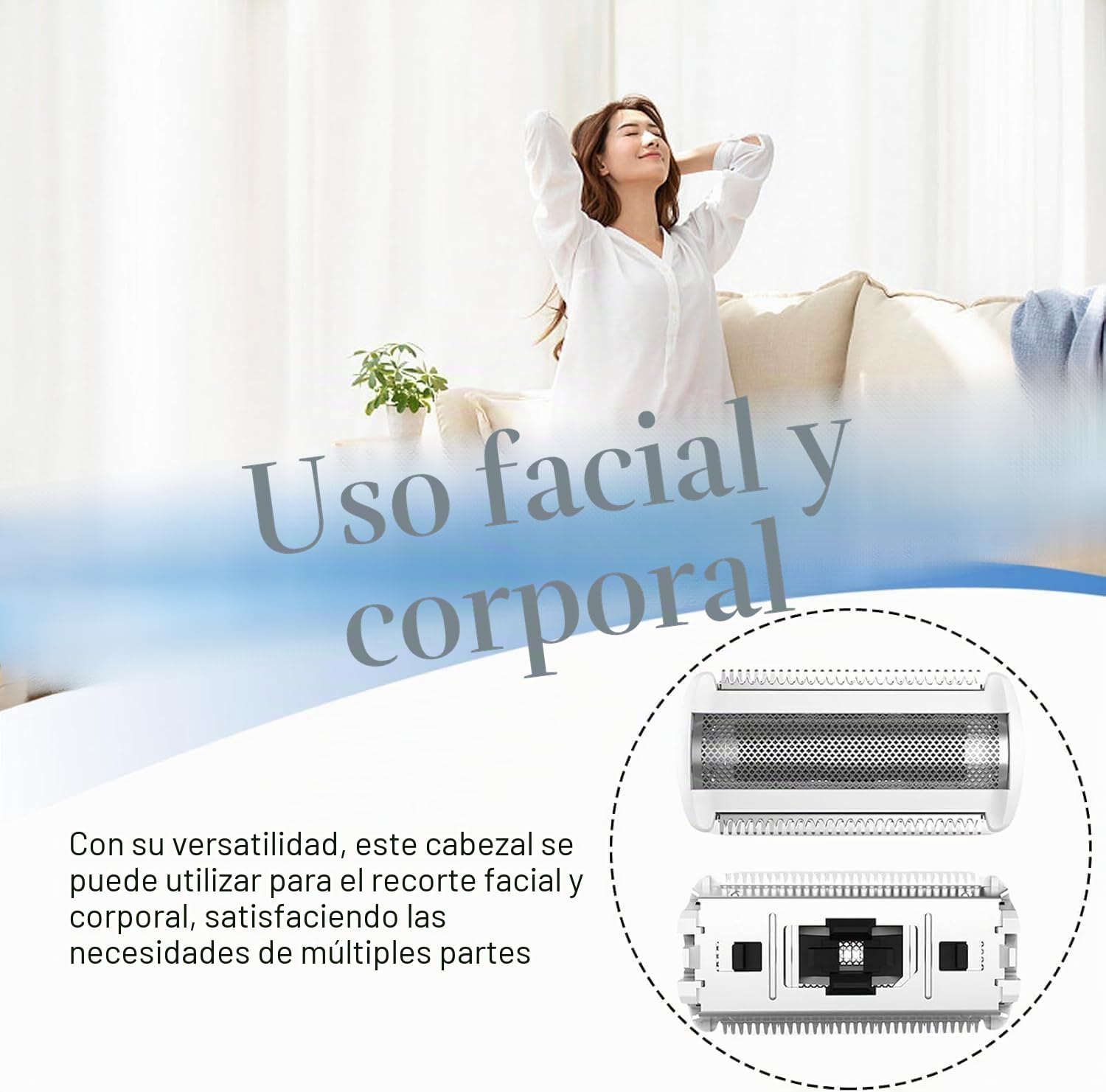 Cabezal de repuesto para afeitadora eléctrica de mujer con hoja de lámina, cabezal de una hoja de repuesto, recortador de acero inoxidable para afeitadora eléctrica de mujer para uso húmedo y seco