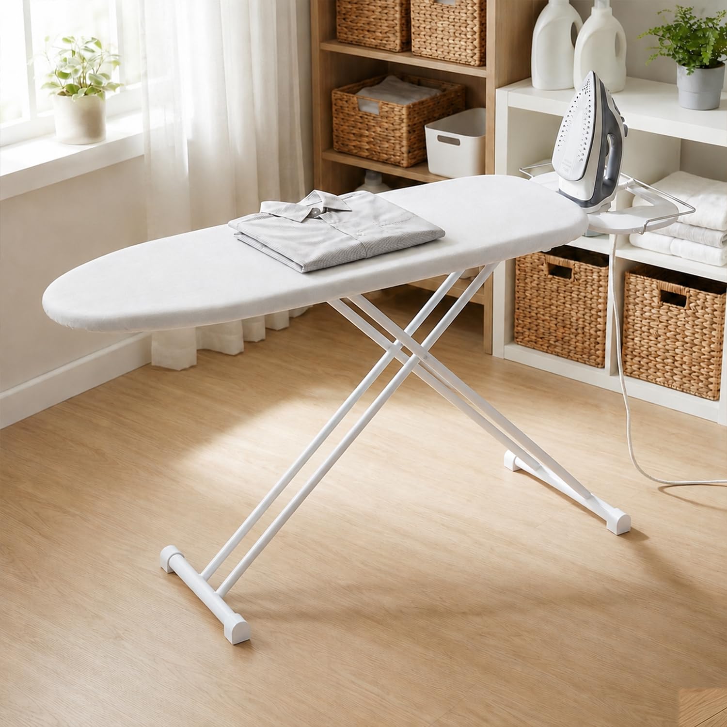 Lifelong Foldable Ironing Board with Silver Heat-Resistant Cover|Heavy-Duty & Sturdy Iron Board with Iron Stand|Adjustable Height, Non-Slip Legs,Portable & Space Saving Design for Easy Ironing at Home