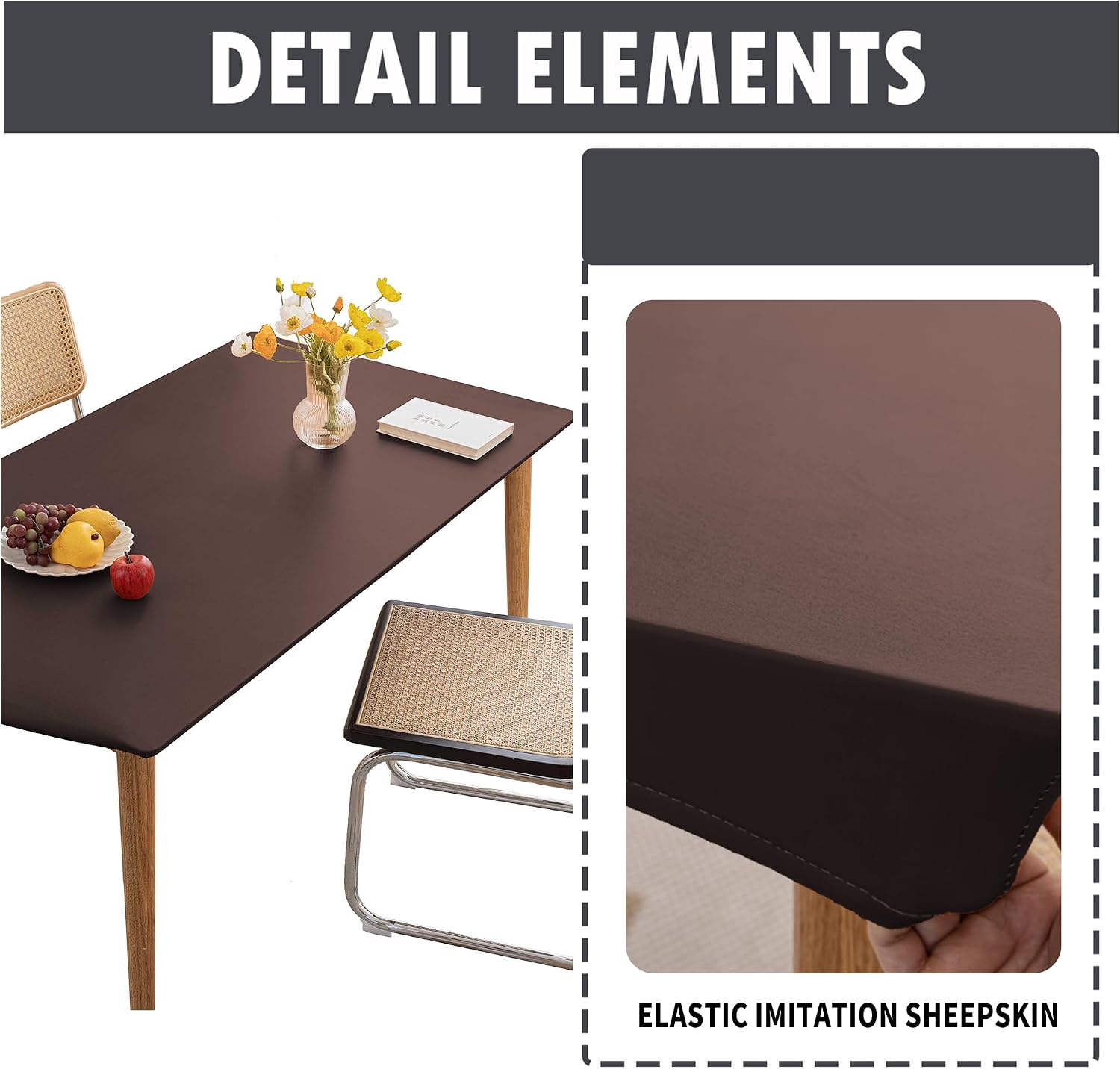 PU Stretch Fitted Rectangle Tablecloth with Elastic Edge 31 x 51 Inch Waterproof Oil Proof Table Cloth Wipeable Table Cover for Indoor Outdoor Furniture Protect (Coffee,31"x51") image 3
