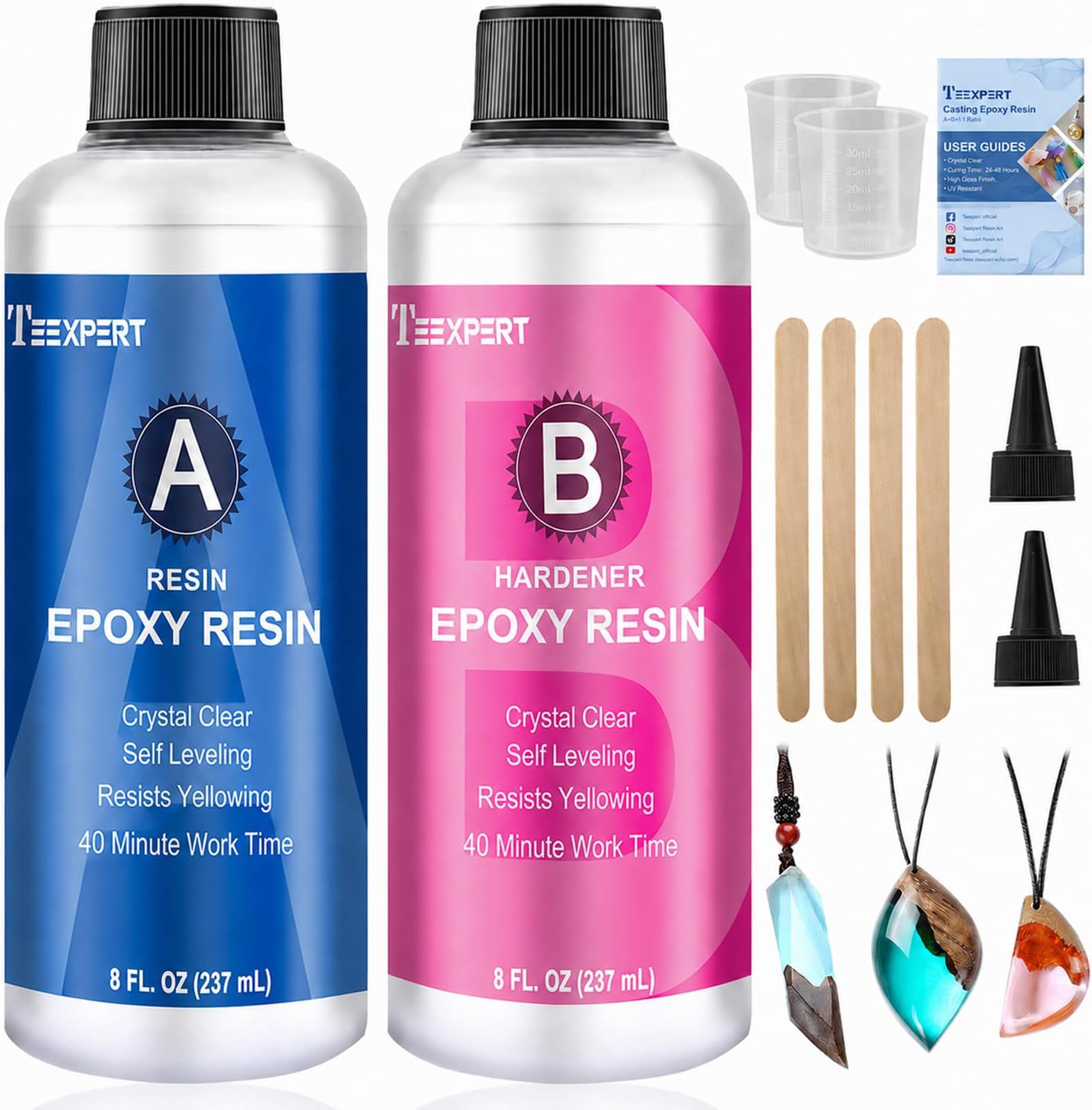 Epoxy Resin Crystal Clear Kit -16oz /474ml Casting Resin for Jewellery DIY Art Resin Coating Easy Cast Epoxy, with Instructions/Bonus Sticks/Graduated Cups/Beak Cover