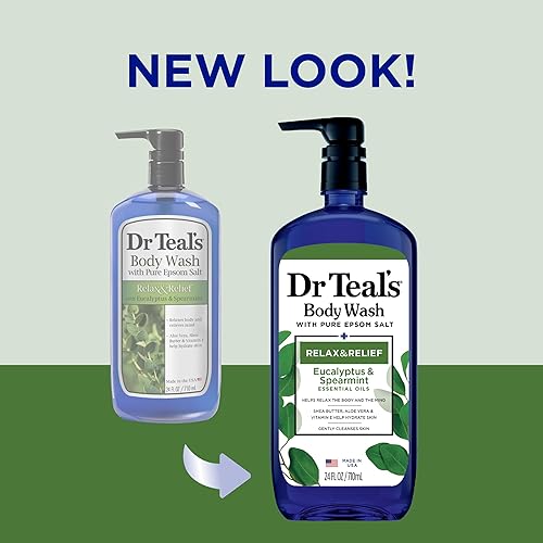 Miniatura 2 de Dr Teal's Gel de baño con sal pura de Epsom, relax y alivio con eucalipto y menta verde, 24 onzas líquidas (paquete de 2) (el embalaje puede variar)