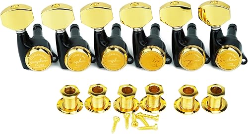 Miniatura 9 de Guyker 6 piezas de afinadores de bloqueo de guitarra (6 diestros), relación 1:18, clavijas de llave de afinación, cabezales de máquina con mango