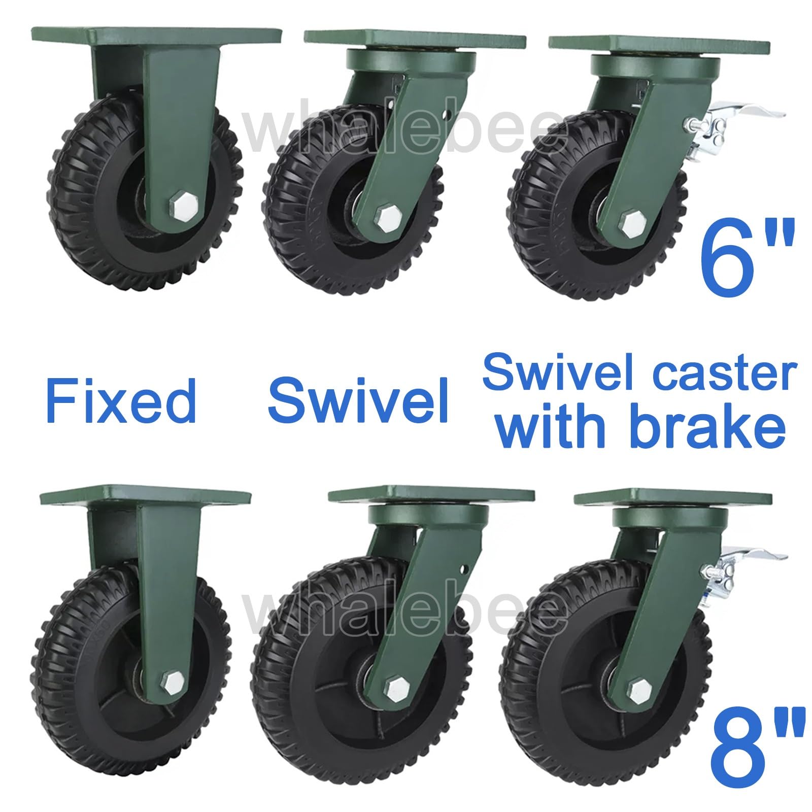 Lenkrolle Mit Bremse 4 Schwerlast Rollen Industrierollen 6 Zoll 8 Zoll Bockrollen Gummi Transportrollen Tragkraft 1800kg Lenkrolle Mit Axialkugellager, 10mm Platten Schwerlastrollen