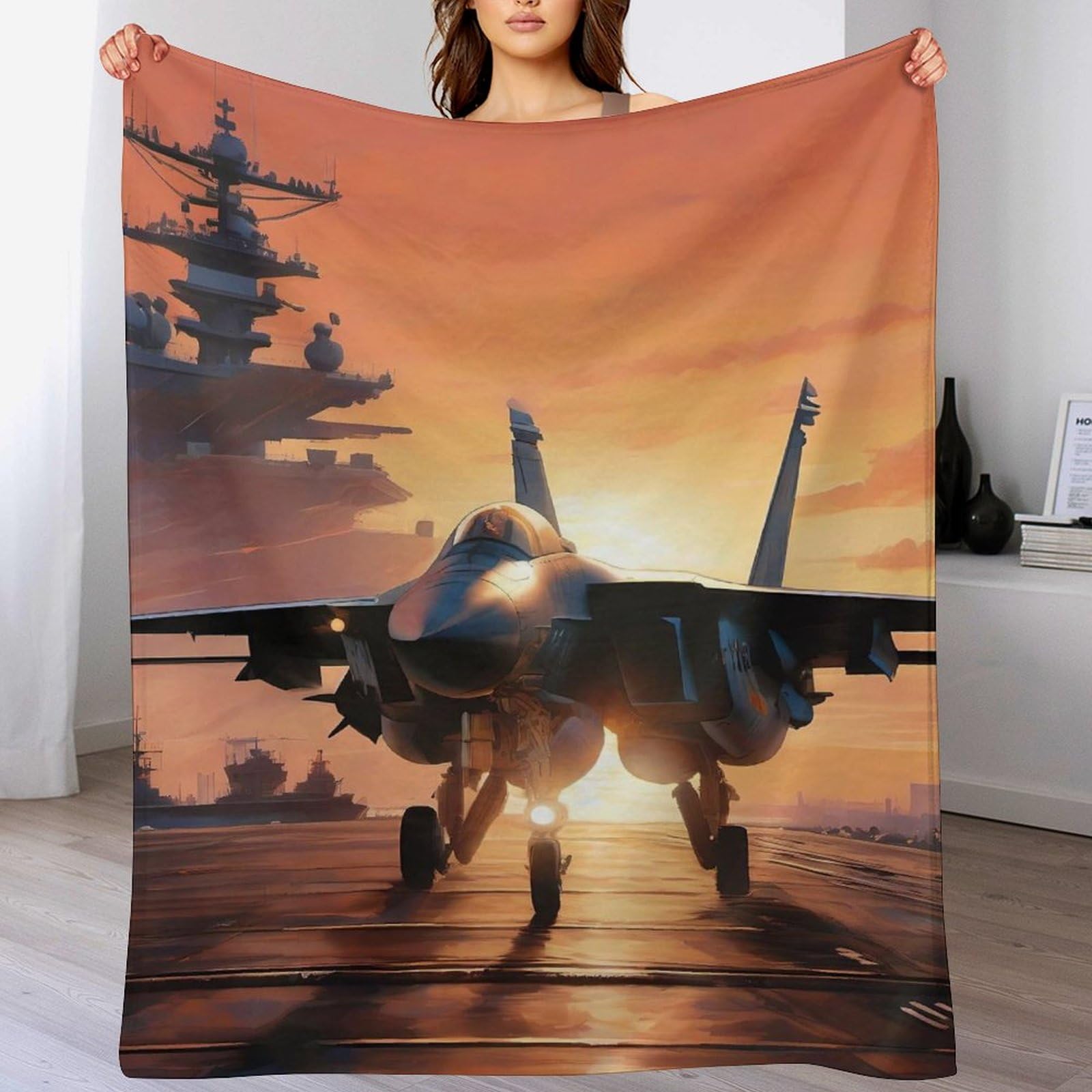 Couverture flannel avion de combat 3D douce et légère pour lit enfant et voyage en toutes saisons