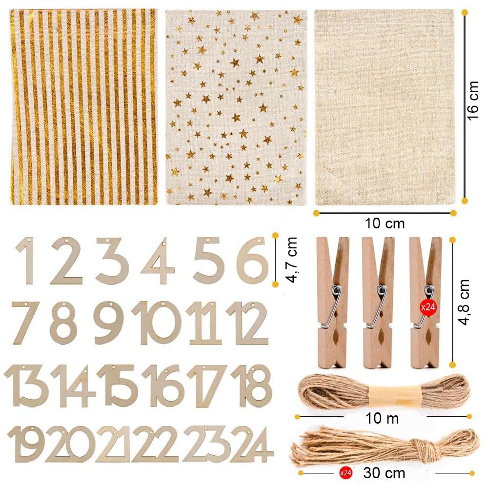 howa Deko Weihnachtsbaum XXL aus Holz mit Adventskalender 134cm hoch 8808 | XXL Deko Baum für Weihnachten mit Weihnachtskalender mit 24 Stoffsäckchen zum Befüllen und Holzzahlen, vielseitig dekorierbar