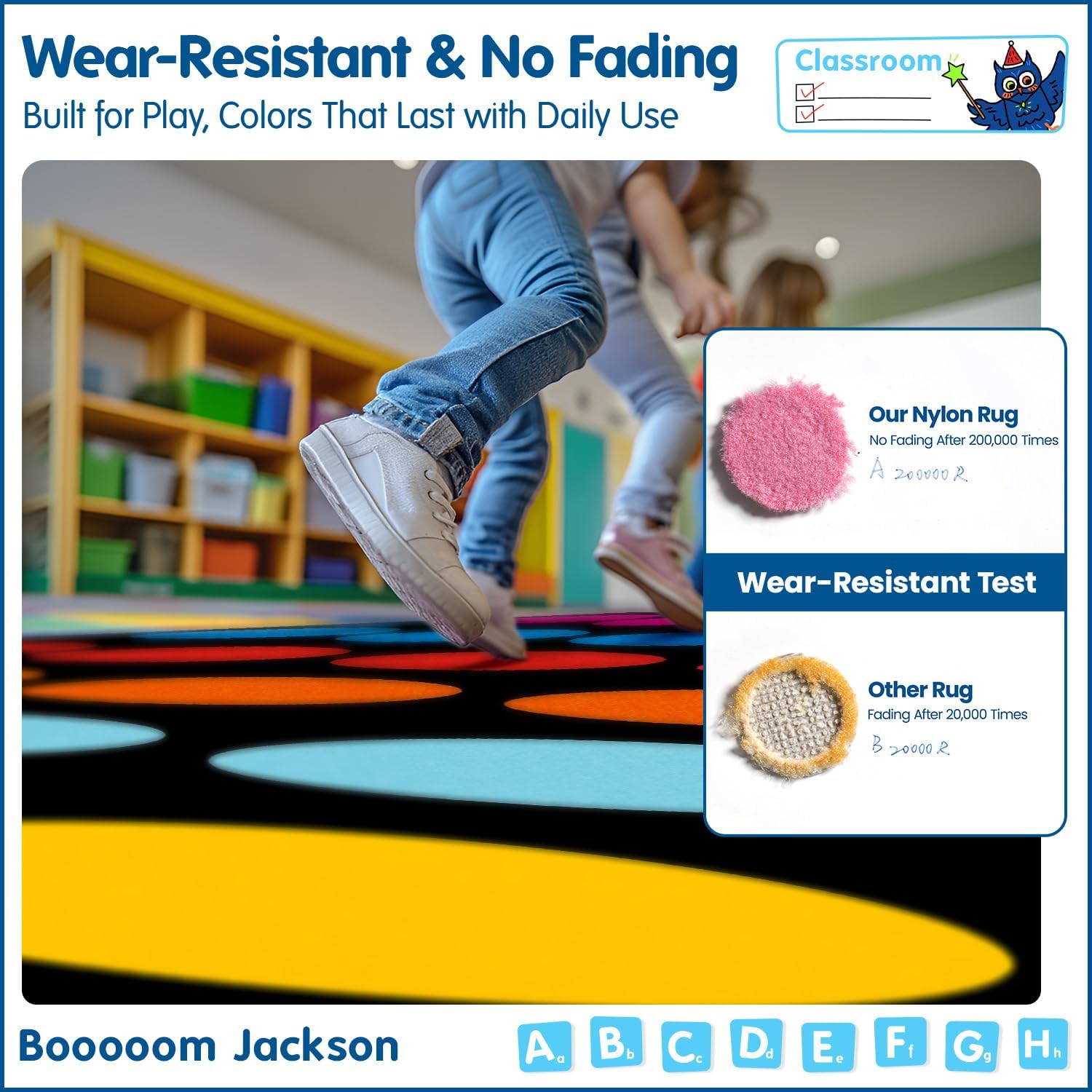 Booooom Jackson Classroom Rug Elementary Circle, Large School Carpet Fade-Resistant with 24 Seats Circle Pattern Carpet Colorful Seating Rug for Preschool, Daycare 7'5''x13' Nylon Material