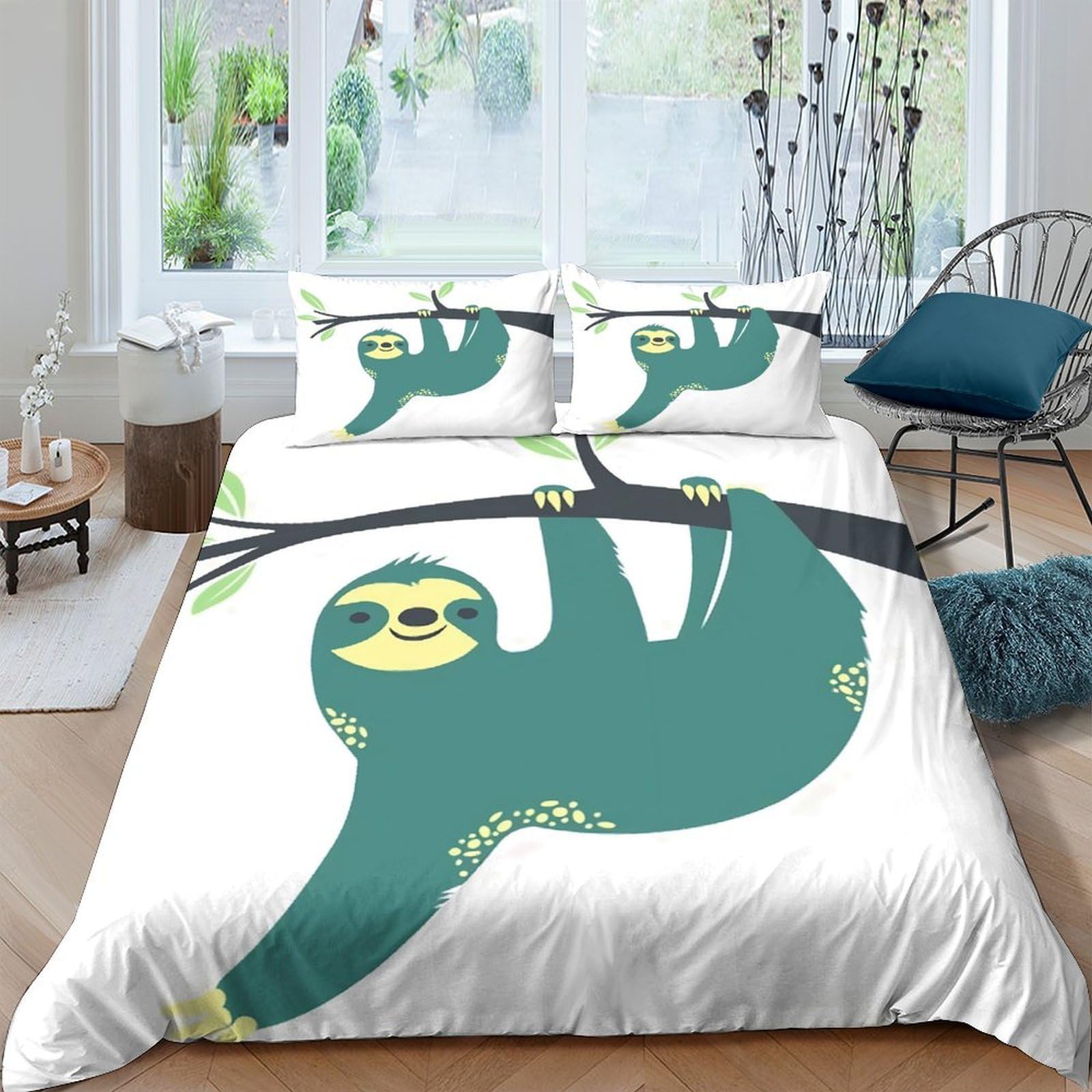 Ctjqhvkz Style-3 3D Printed Sloth Tree Fitted Sheet Microfiber Soft Green Animal Bed Cover For Bedroom Dorm Mattress Decor Easy Care Single（135X200cm）