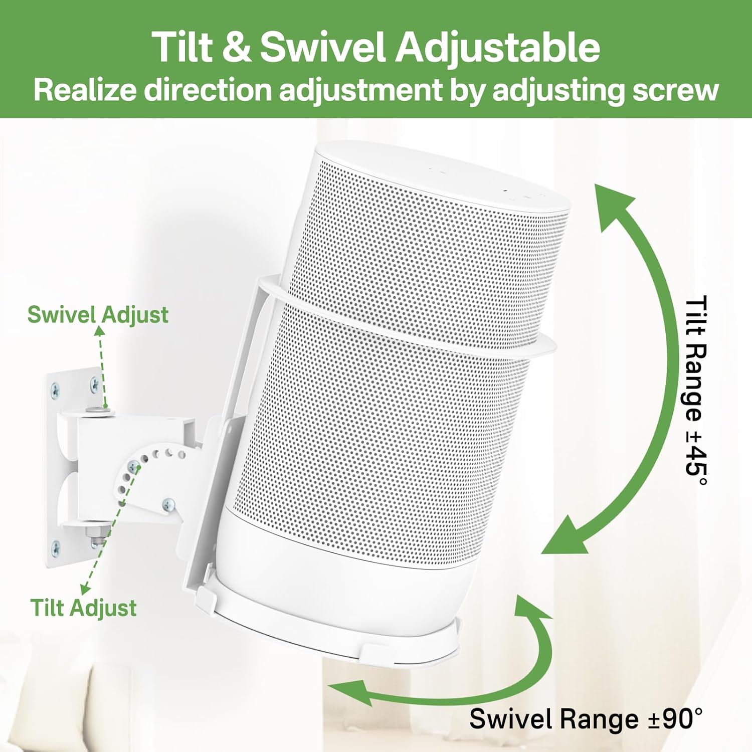 Protective Metal Speaker Mount for Sonos Move and Sonos Move 2 Wall Mount with Tilt & Swivel Adjustment Speaker Wall Mount Hook for Sonos Move 2 Mount Bracket of Indoor/Outdoor Usage, White - Image 3