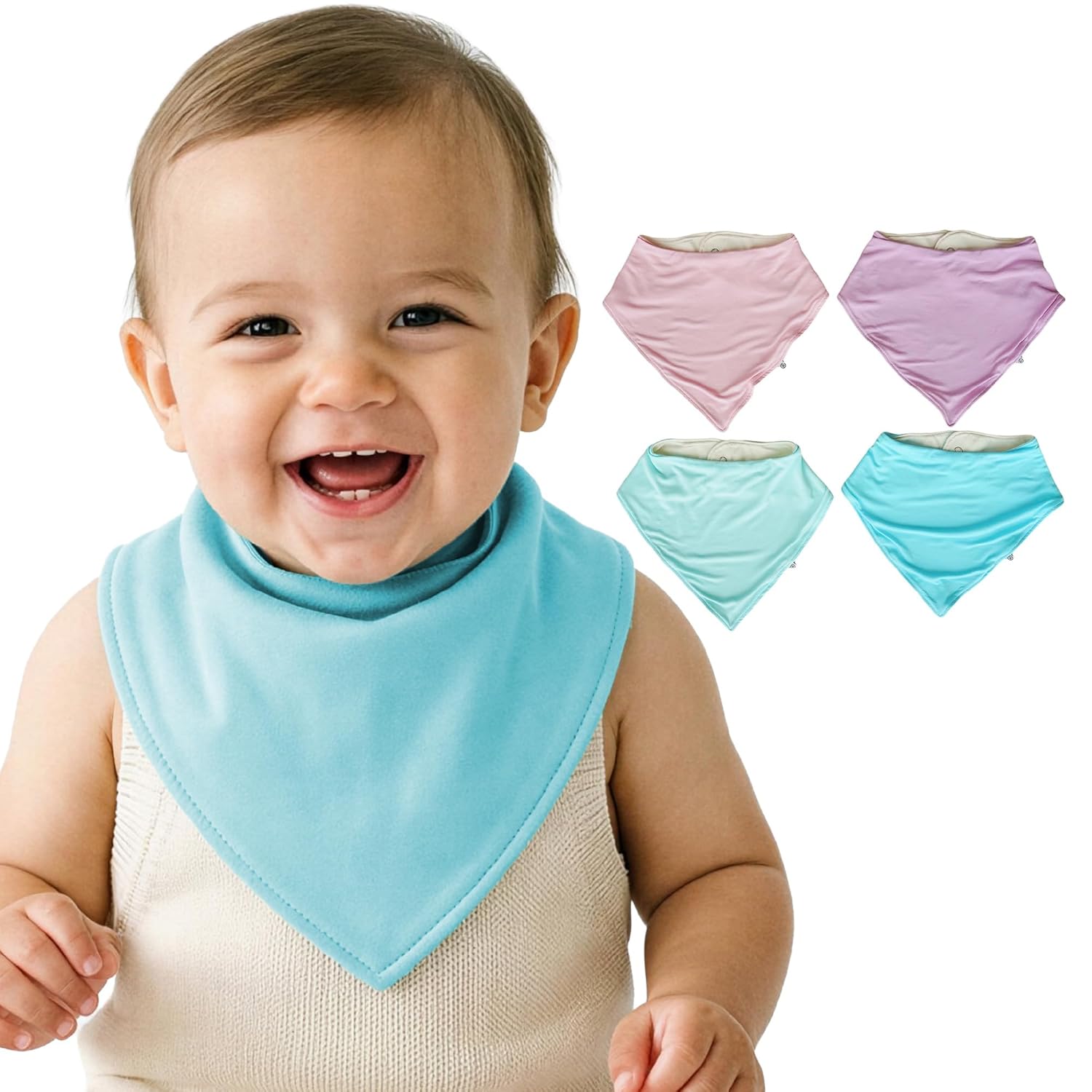 Caden Lane Bandana Bibs, Absorbent Baby Bib for Drooling, Feeding & Teething With Adjustable Double Snap Suitable for Newborns to Toddlers, Gender Neutral Gift for Baby Shower, 4 Pack, Purples