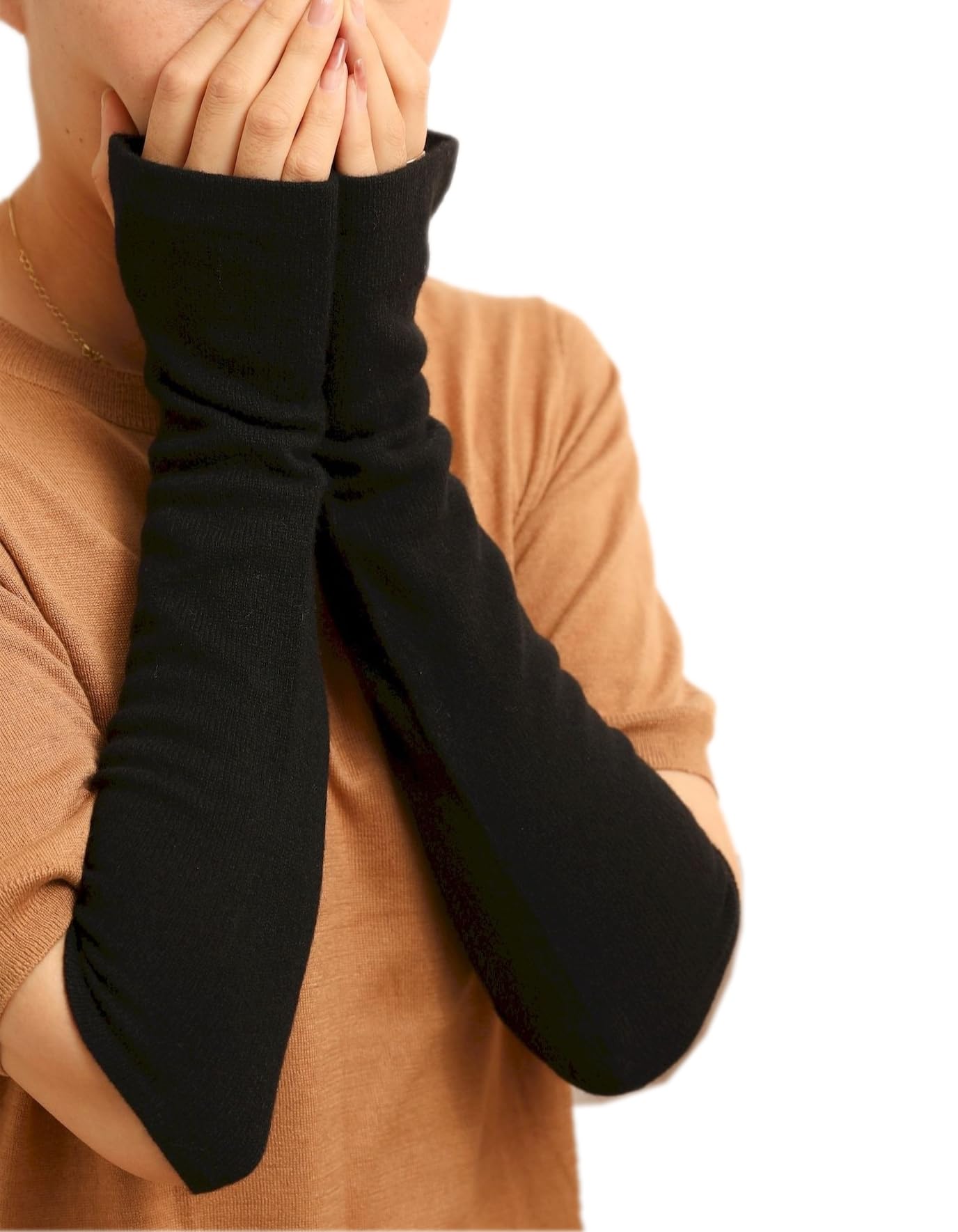 Donna 100% Cachemire Lana Manicotti Scaldabraccia Guanti Lunghi Mezze Dita Cashmere