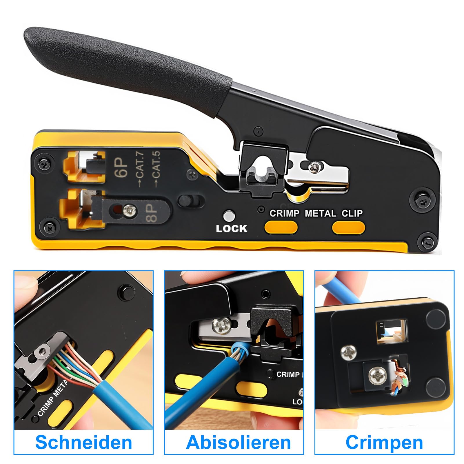 Crimpadora RJ45 Kit Herramientas de Red SOARFLY | Juego Completo con Conectores RJ45 Pasantes Cat5/Cat6/Cat7, 50 PCS Conectores, Pelacables, Comprobador de Red y Compatibilidad con RJ11/RJ12/RJ45