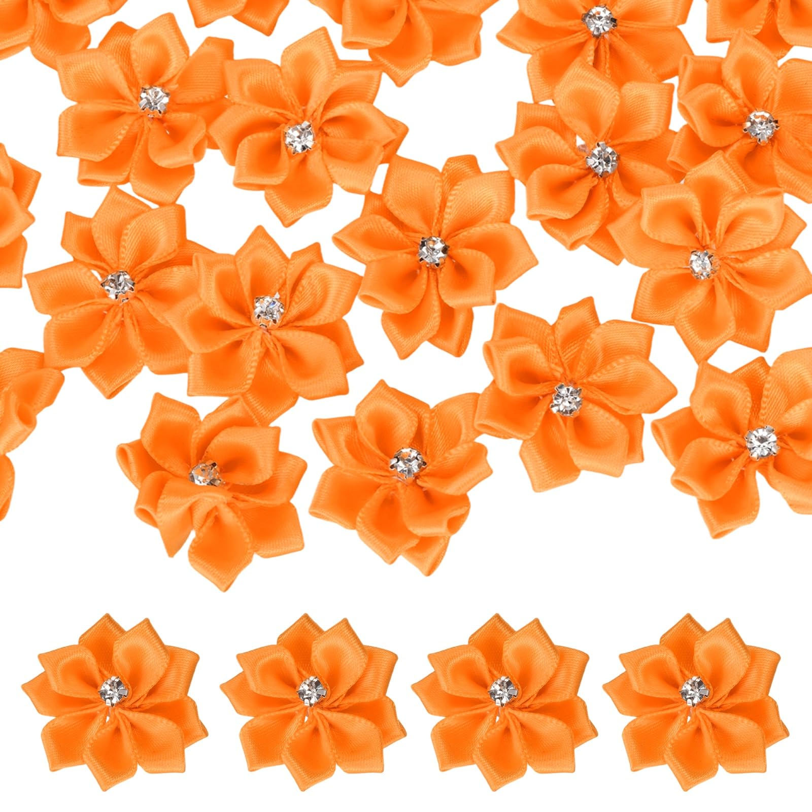 sourcing map 100 Pcs 1.2 Inch Satin Ribbon Flowers Bows Flowers Applique Floral Embellishments for DIY Crafts Sewing Clothing Hair Bow Wedding Decor, Orange