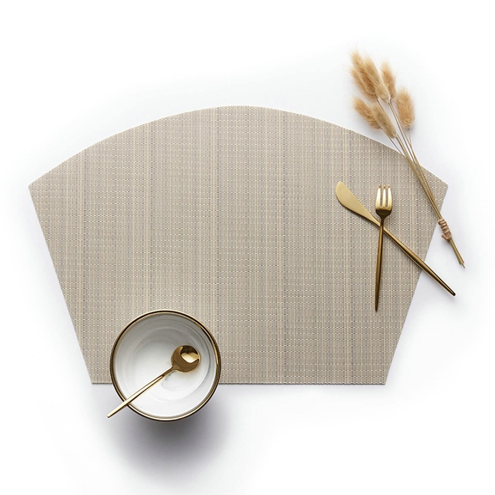 Platzset Weihnachten Modern, Placemat Set 6 45x30cm Fächerförmig Einfarbig Vinyl Polyester Beige Grau