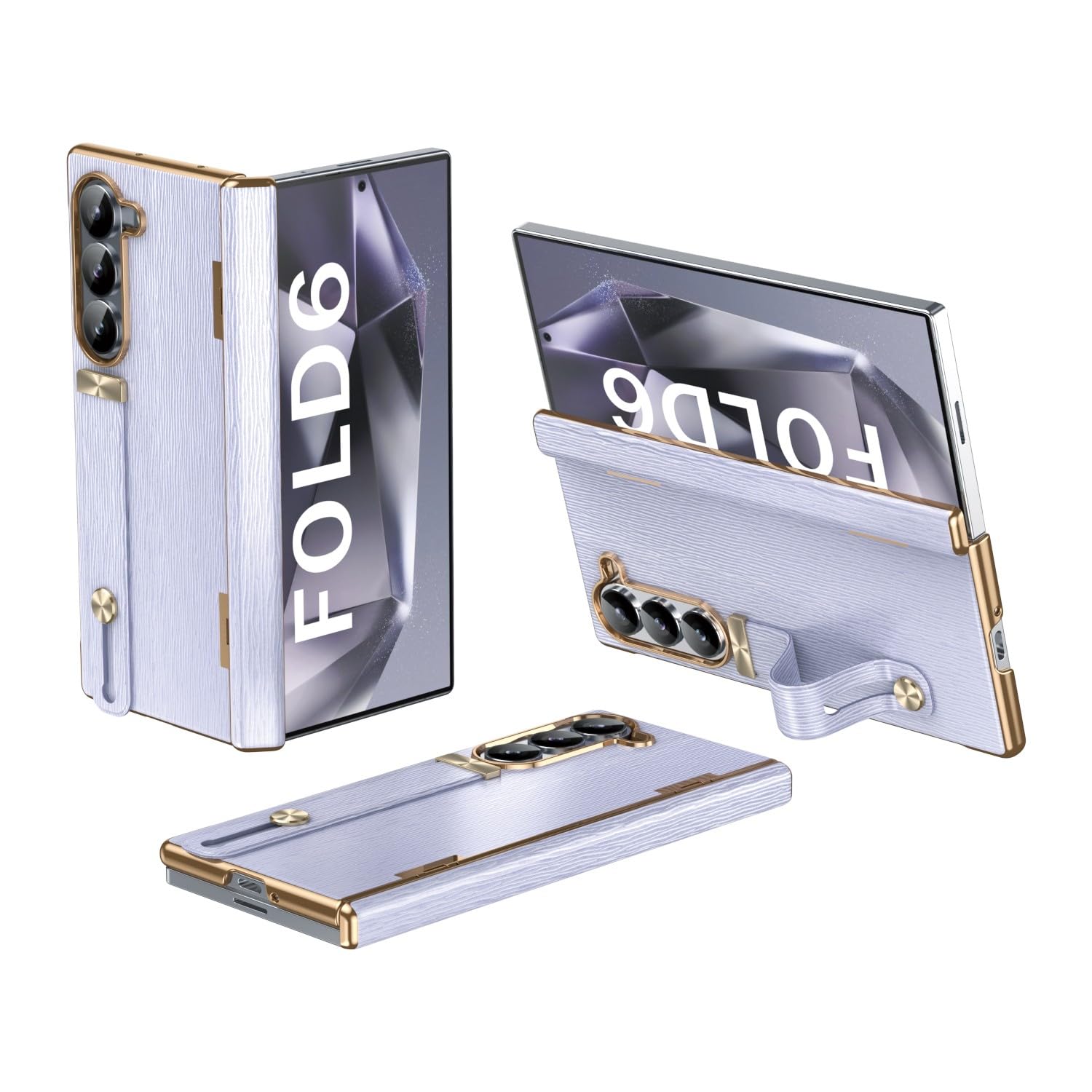 Étui Galaxy Z Fold 4 violet avec sangle de maintien et support vidéo ajustable intégré