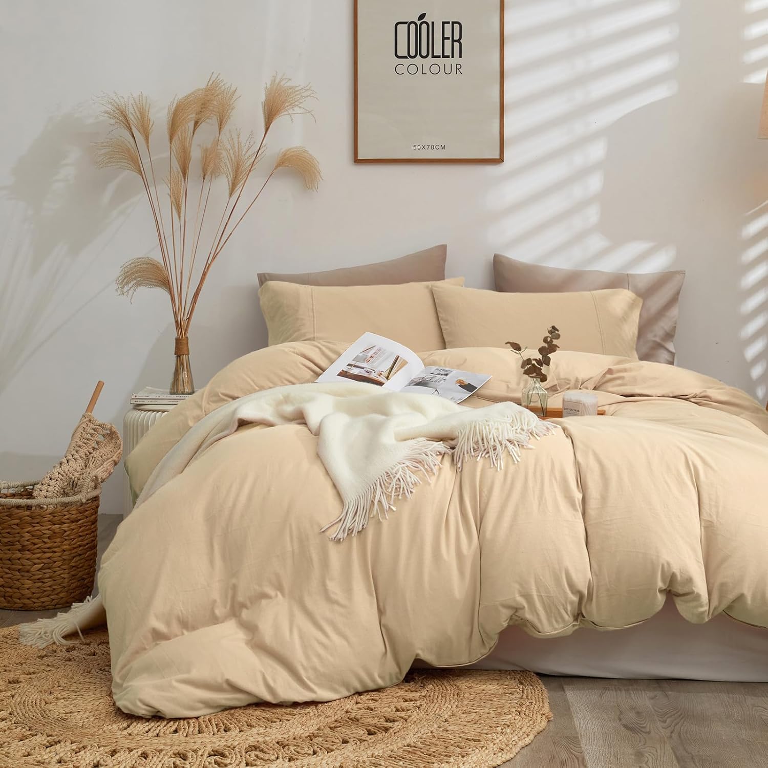 Beige Duvet Cover King Size Jersey Knit Microfiber Cream Beige Tan Khaki Duvet Cover
