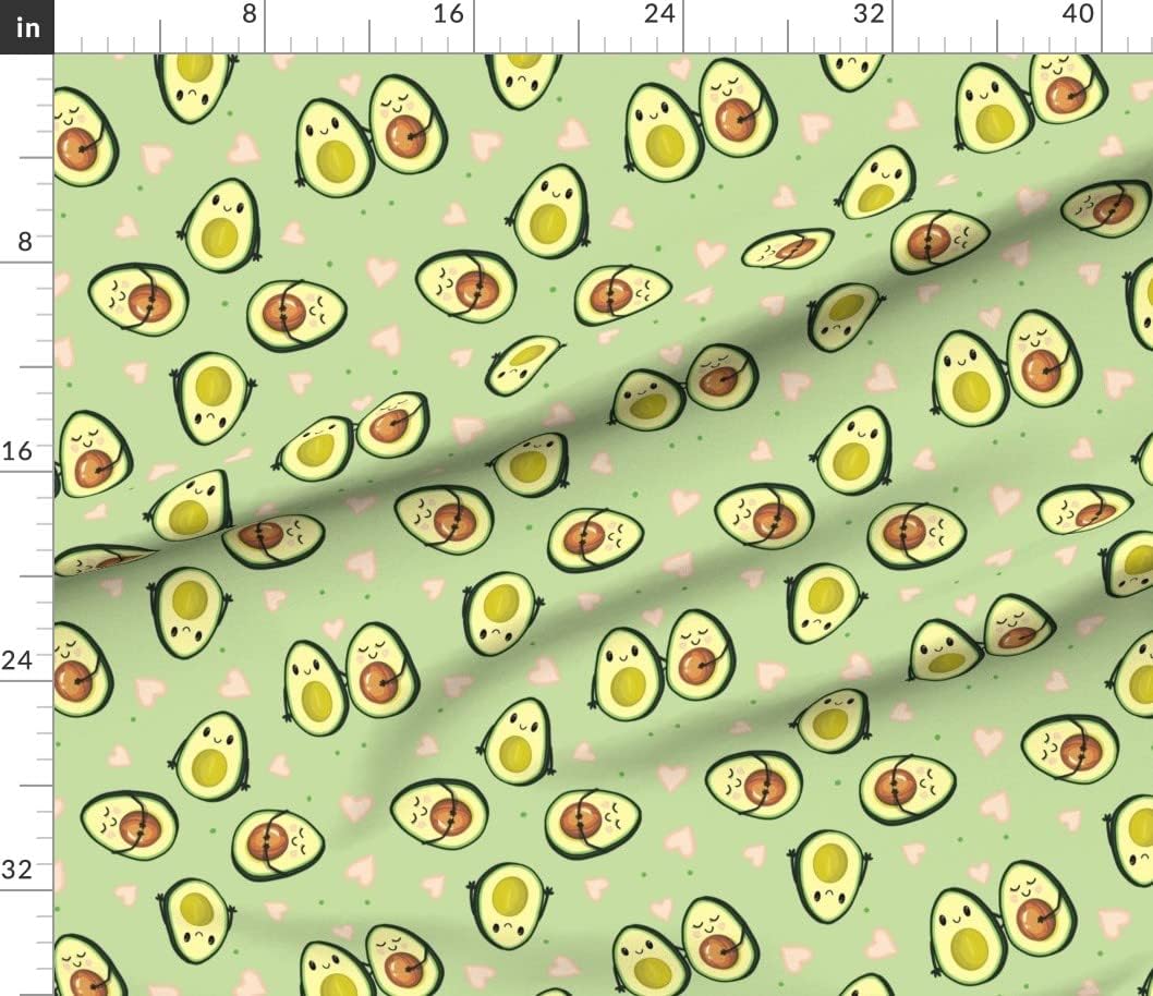 Spoonflower Fabric - Hearts Happy Cartoon Kitchen Avocado Friendly Printed on Petal Signature Cotton Fabric by The Yard - Sewing Quilting Apparel Crafts Decor