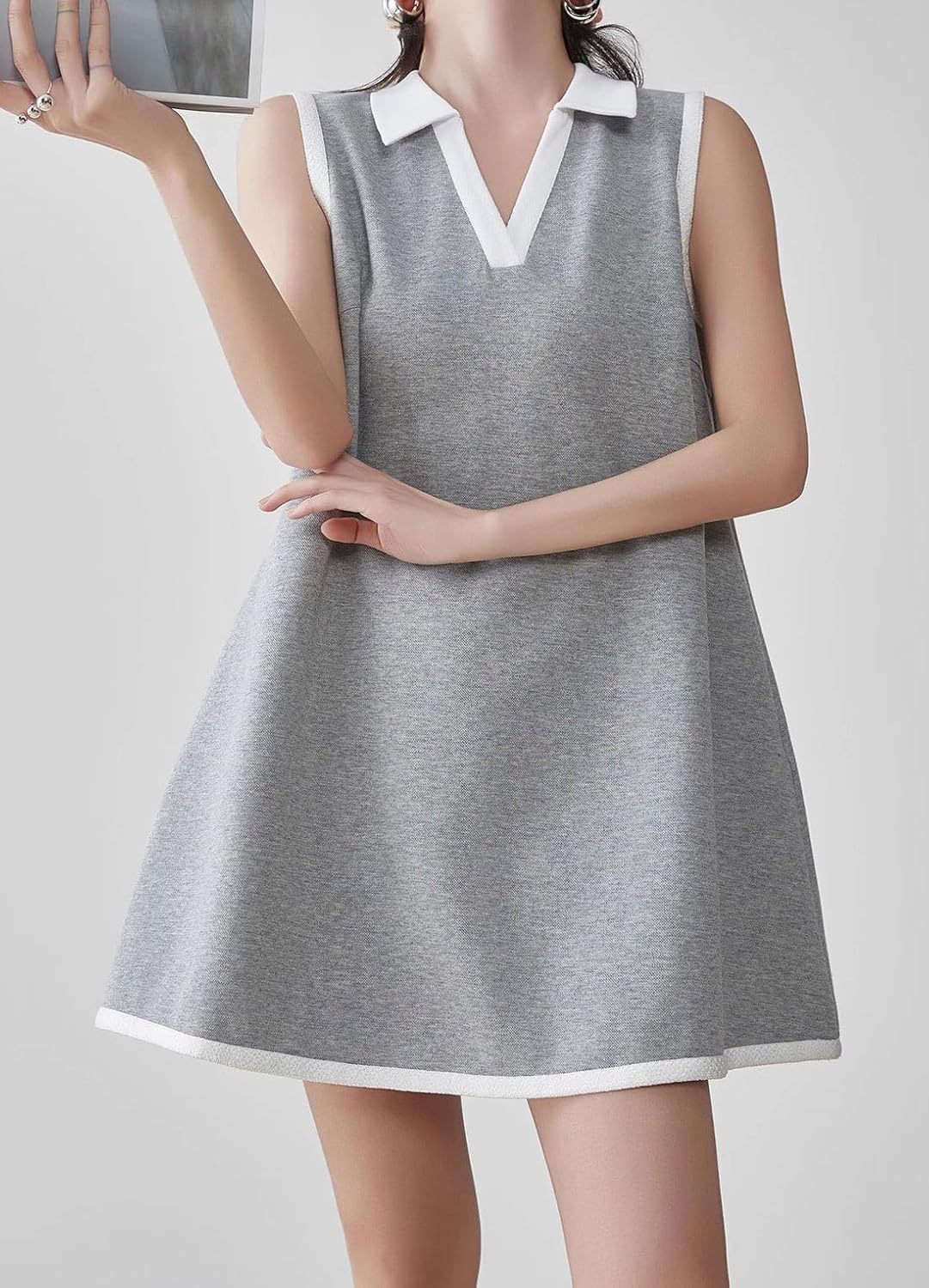 CHARTOU Women Causal Loose Fit Tennis Golf Mini Dress Summer Sleeveless Tunic Shirt Dress with Pockets