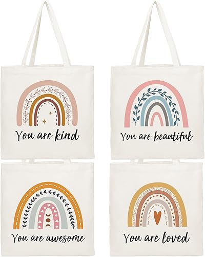 Cunno 4 bolsas de lona arcoíris para empleados y profesores, regalos inspiradores, bolsa bohemia de regreso a la escuela, regalo de agradecimiento