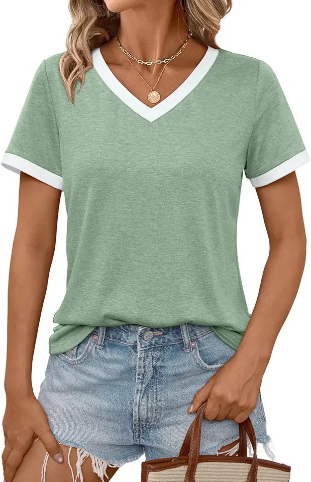 AUTOMET Womens Short Sleeve T-Shirts Summer Tops Casual Soft Tunic V Neck Basic Workout Clothes Spring Fashion Outfits 2025 OEKO-TEX STANDARD 100