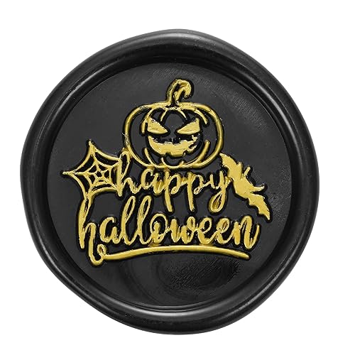 Miniatura 3 de Yoption Sello de cera de Halloween con texto en inglés "Happy Halloween", sello de cera de sellado de calabaza vintage para invitación de fiesta de