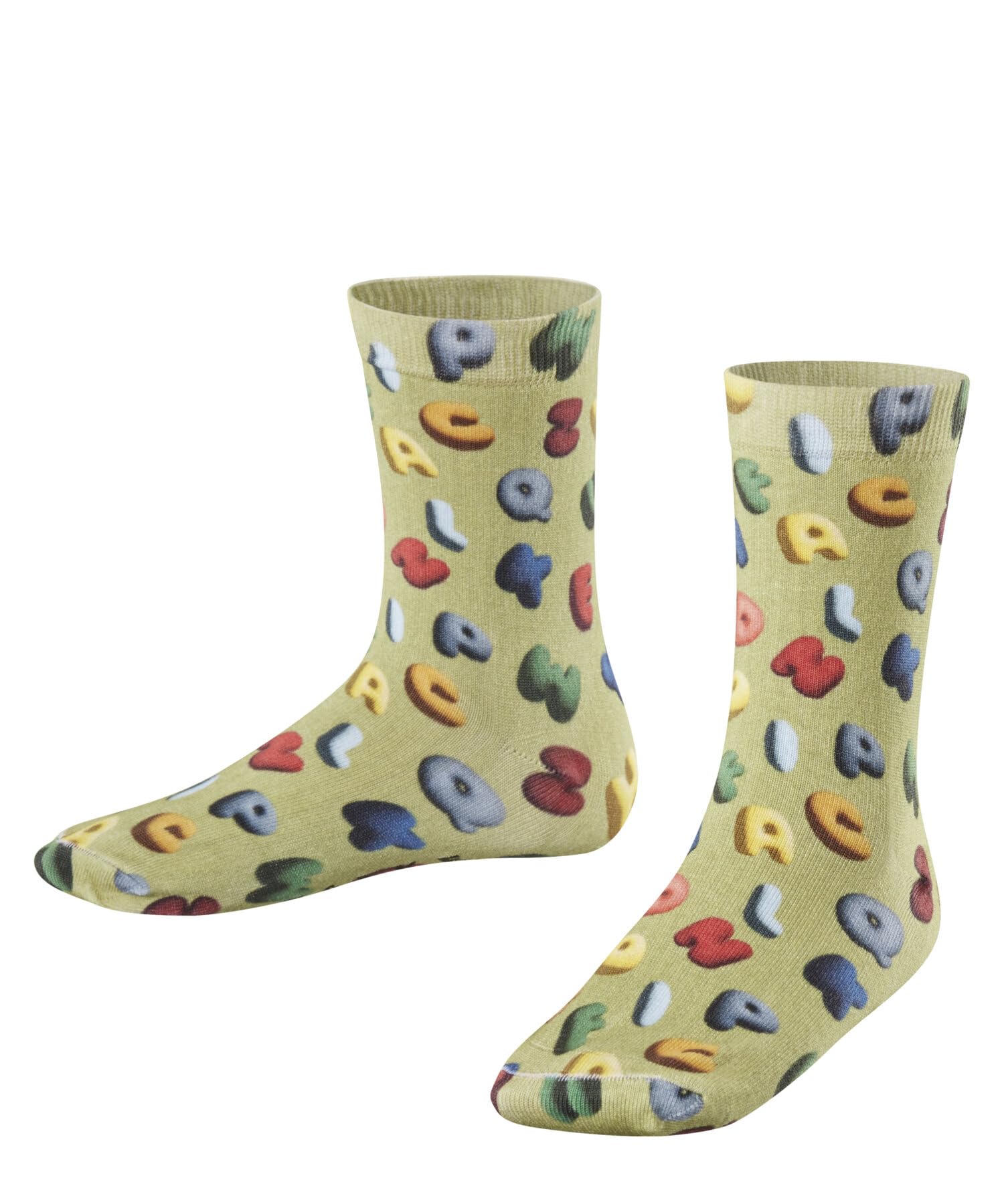 FALKE Unisex Kids Colourful Alphabet Print K So Cotton Patterned Socks 1 Pair, Green Ferngreen 7084, 3-5
