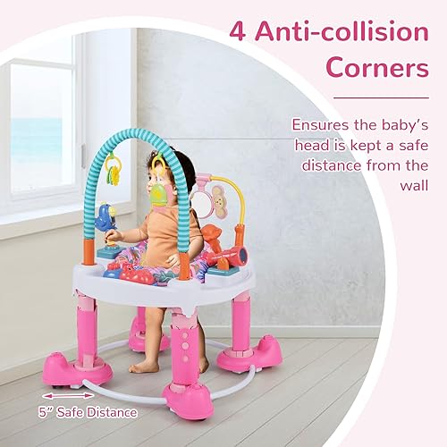 Miniatura 6 de INFANS Baby Bouncer Centro de actividades, 5 en 1, platillo de actividad de rebote para niños pequeños, mesa de actividades con asiento giratorio de