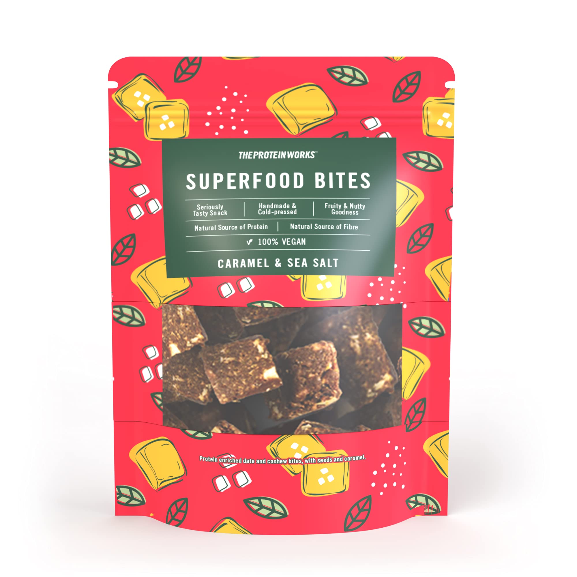 Protein Works - Superfood Bites | 100% Vegan | Award Winning, Natural & Healthy Snack | Plant Based | Caramel & Sea Salt | 140g