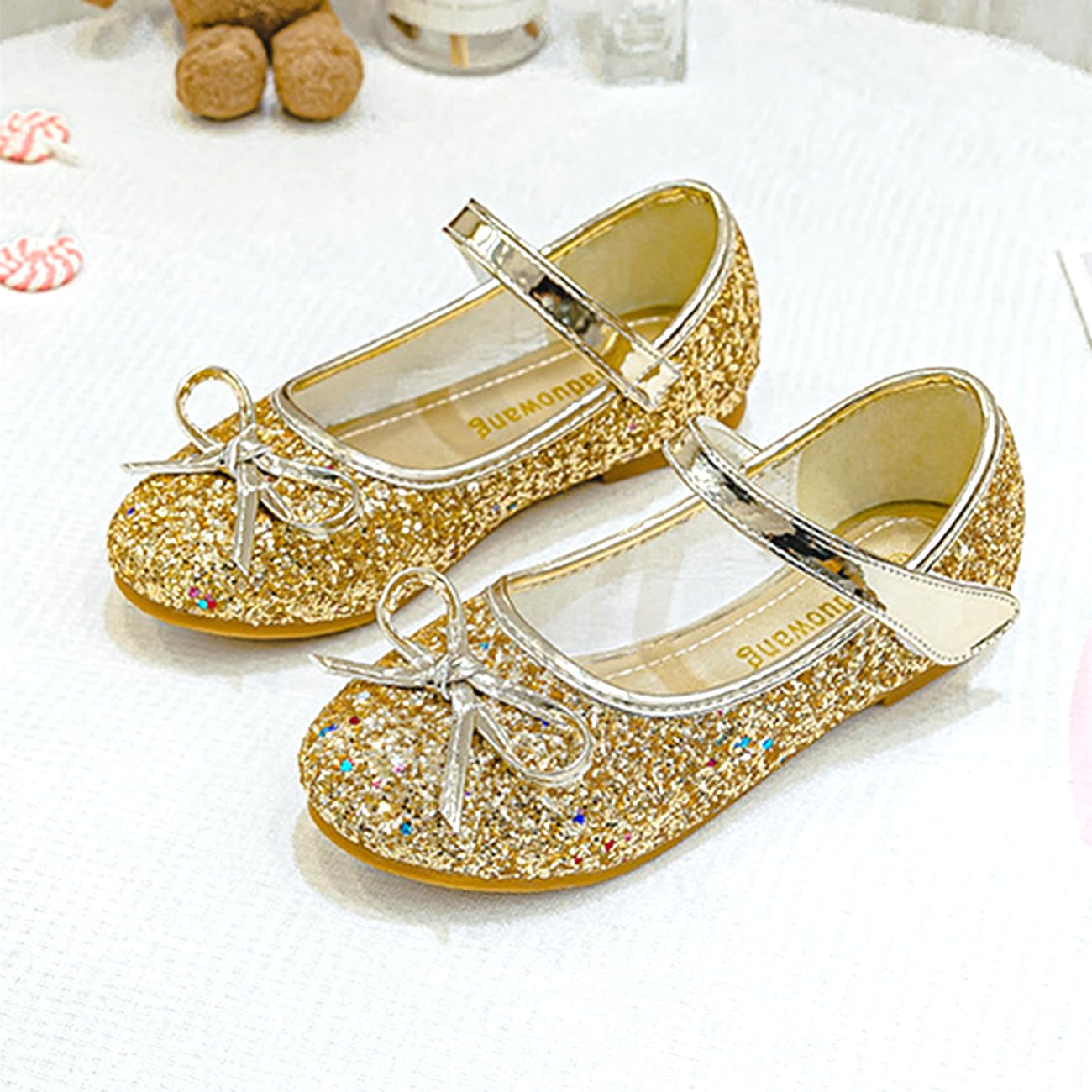 Fille Chaussures de Princesse Mariages Glitter Bowkno Plates Anniversaire Paillettes Chaussures Ballerines Flat Fête Noël D'école