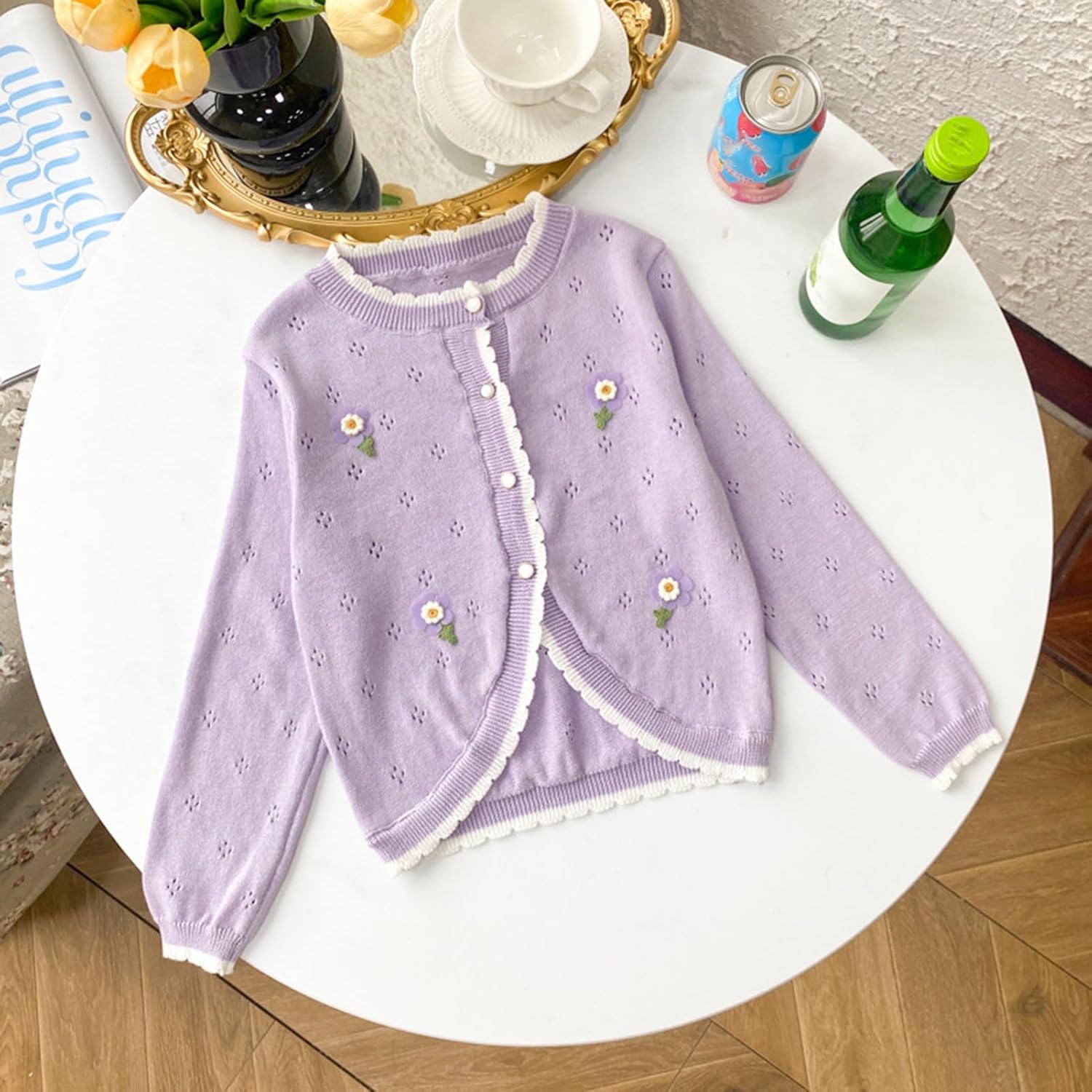 Girls Long Sleeve Floral Bolero Cardigan Kids Shrug Cover Up Girls Bolero Shrug Knitted Cardigan for Spring Summer