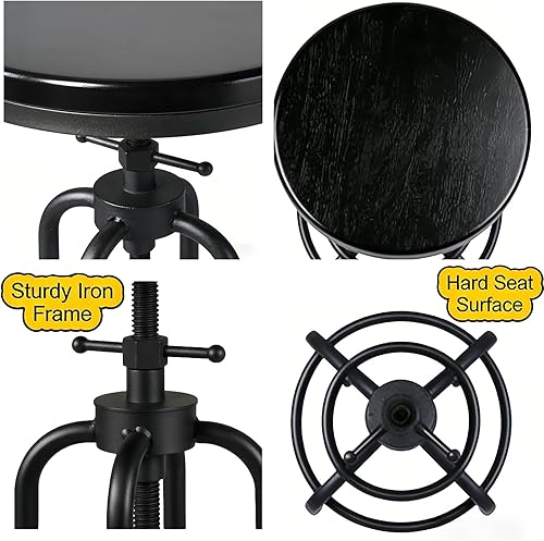 Miniatura 4 de LOKKHAN Vintage Industrial Bar Stool - Rustic Swivel - Round Wood Metal - Kitchen Counter Height Adjustable - Pipe Stool - Cast Steel - 20-27 Inch