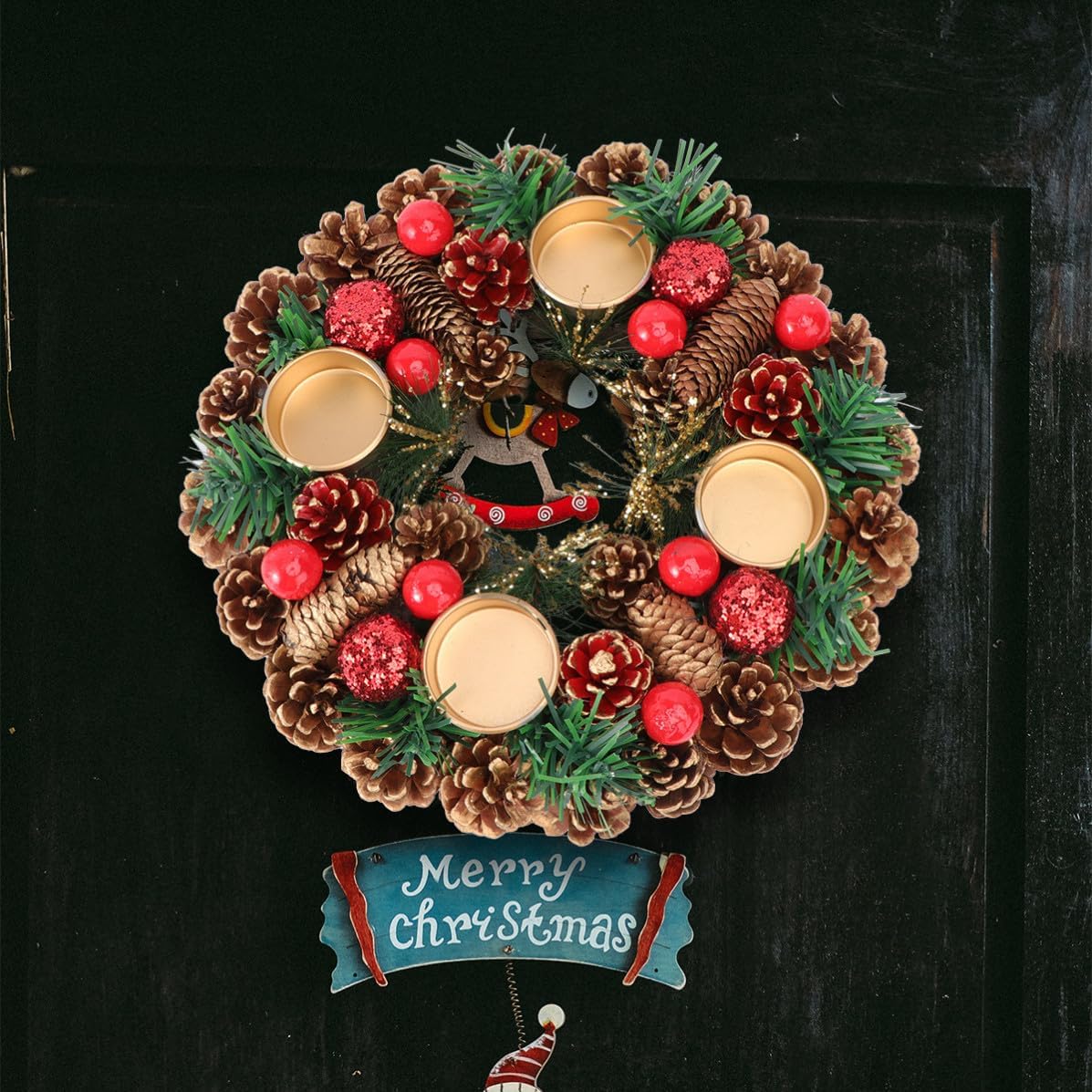 Uonlytech Handmade Christmas Candleholder with Cloth Garland, Practical Home Candleholder for Christmas Decor, Unique Holiday Wreath Accent for Home Decor