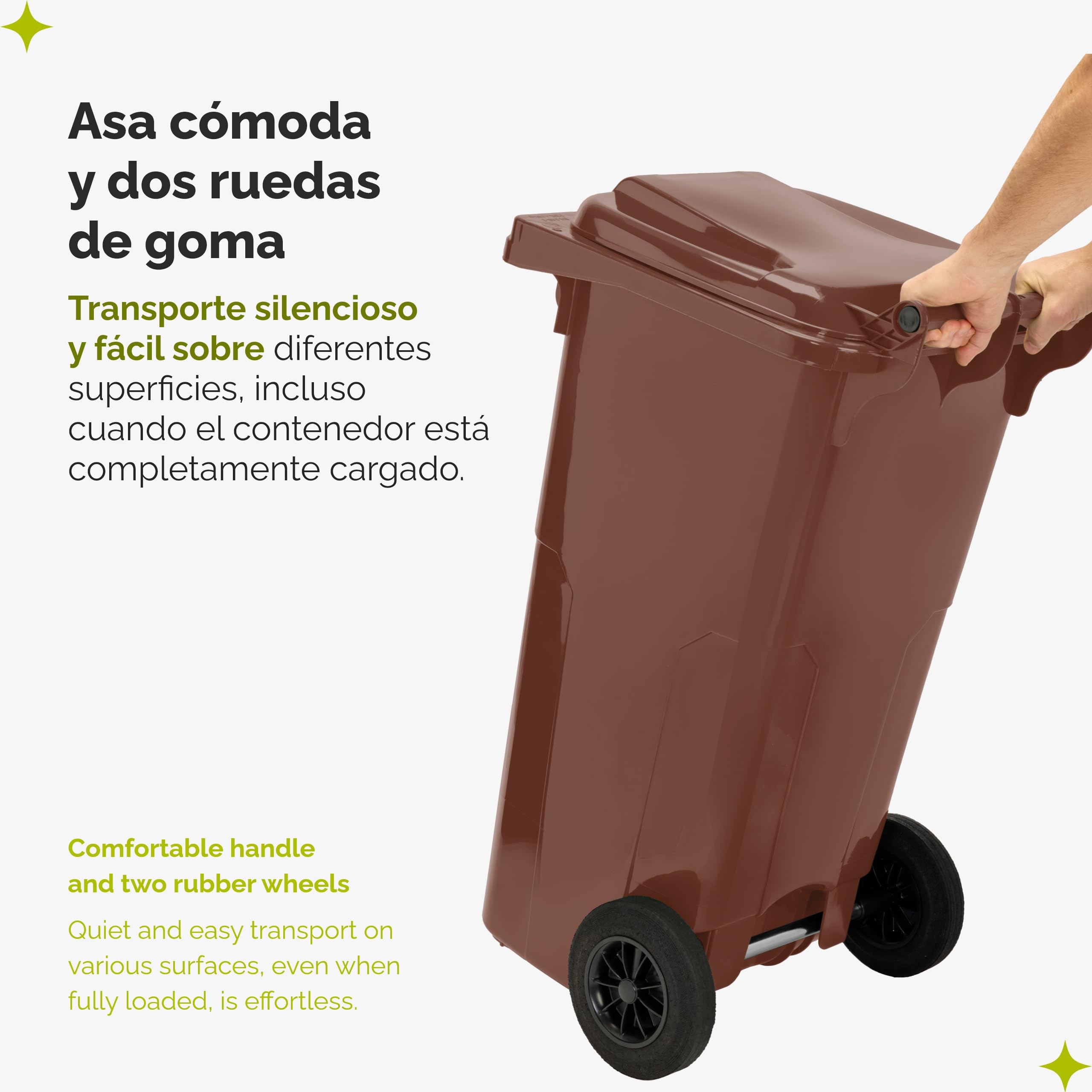 Garronda Cubo de Basura 120L con Tapa y Ruedas – Contenedor de Residuos para Exterior de Plástico Resistente para Reciclaje y Clasificación Ecológica GD-0097, Marrón