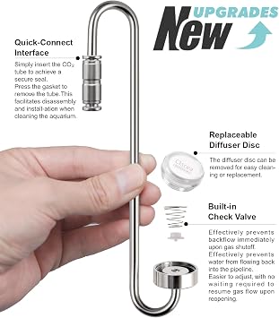 Aquarium Stainless Steel CO2 Diffuser Atomizer with Integrated Check Valve for Rimless Tanks, DC300-20