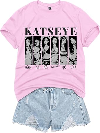KATSEYE Womens Vintage Photo Collage T-Shirt, Cotton Graphic Tee