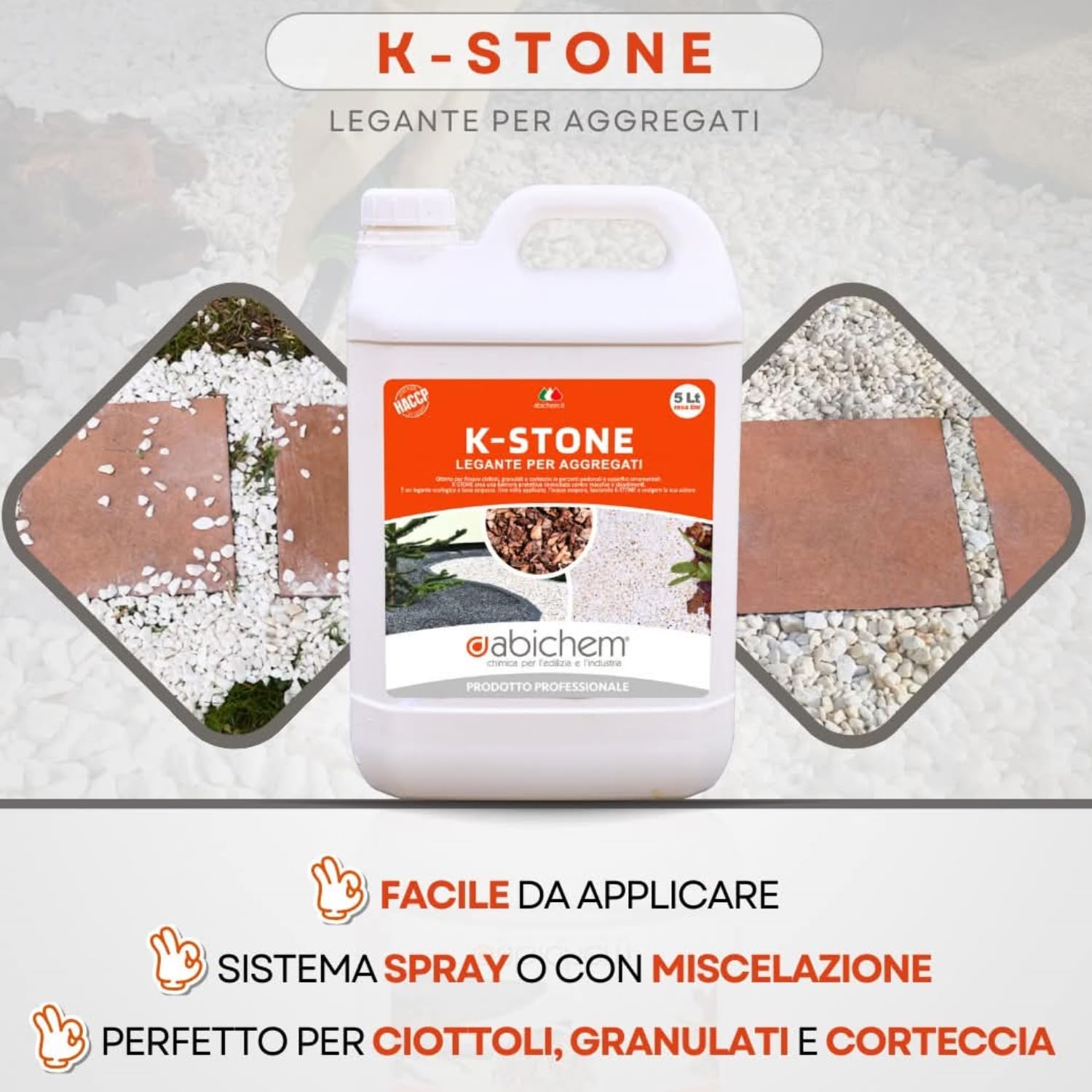 Legante per Ghiaia da Esterno da 5 Litri – Stabilizzatore che Incolla e Fissa Sassi Bianchi da Giardino, Ciottoli, Pietre, Corteccia per Pacciamatura – Resina Bianca Pronta all’Uso