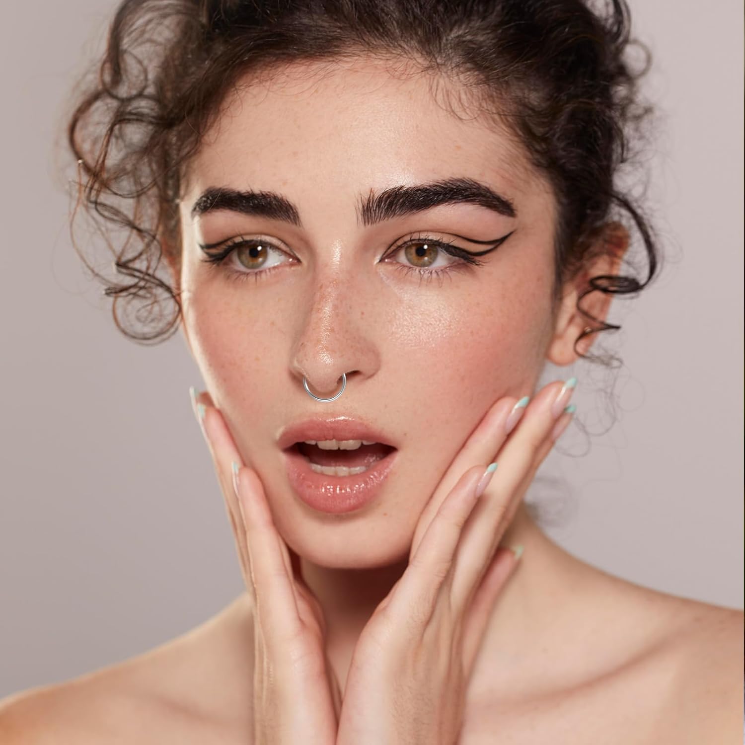 8 Pcs Fake Septum Ring, Fake Nose Ring Hoop, Stainless Steel Faux Septum Piercings, Clip on Lip Rings, Faux Nose Rings for Women Men Non Piercing Noses Jewelry - Image 6