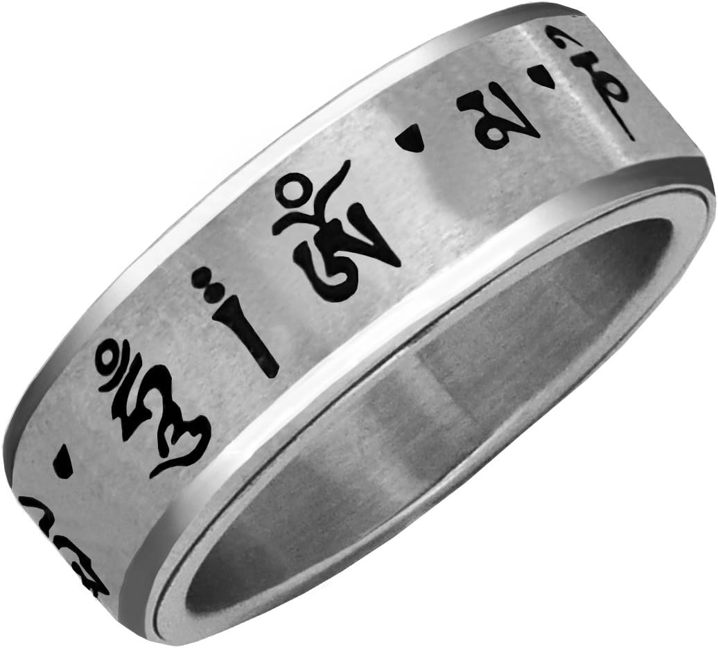 Retroworks Fidget Ring - Tibetan Buddhist Mantra Ring (Spinner Ring) Om Mani Padme Hum (Medium)
