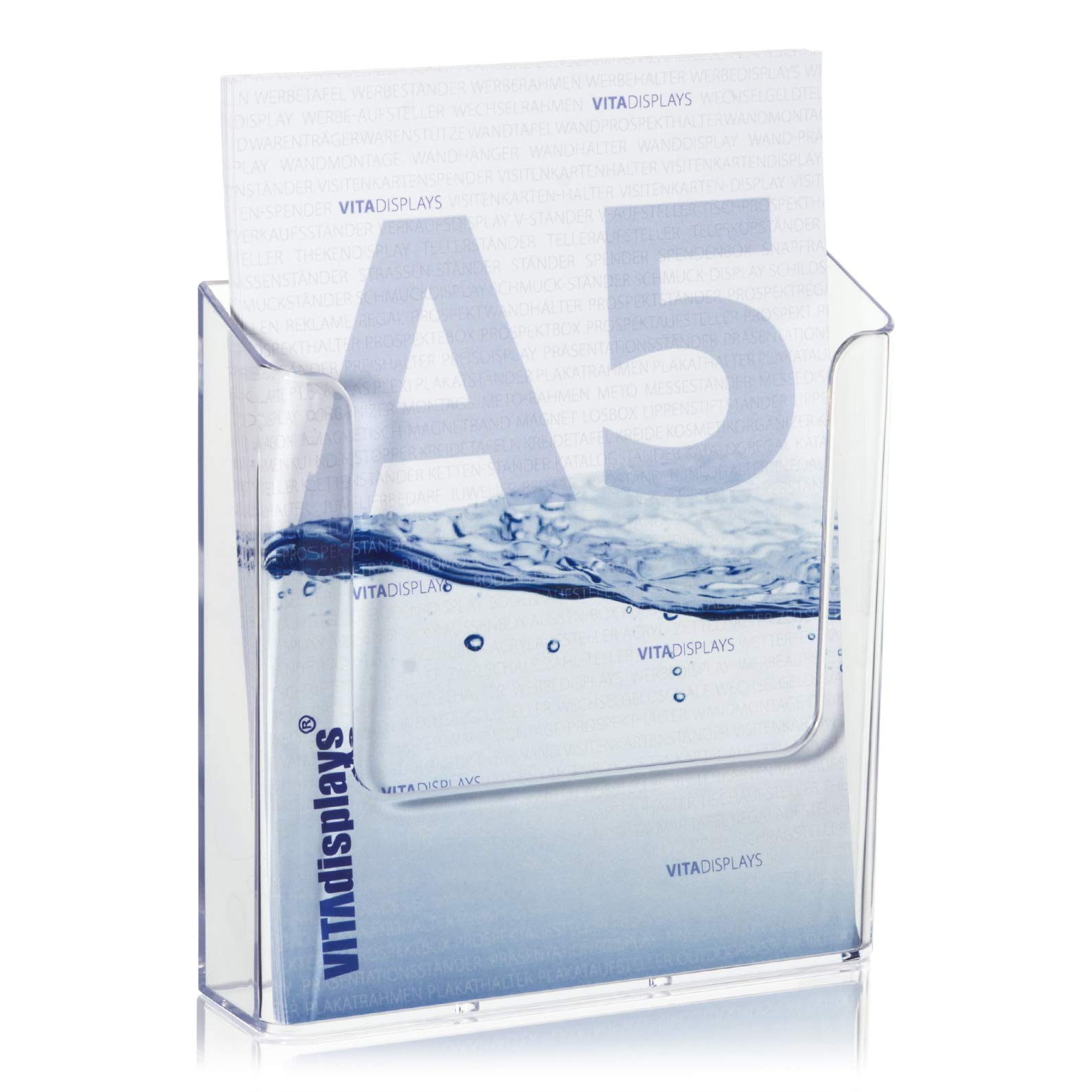 VITAdisplays® Soporte de pared para folletos DIN A5, transparente (NE-160WA)