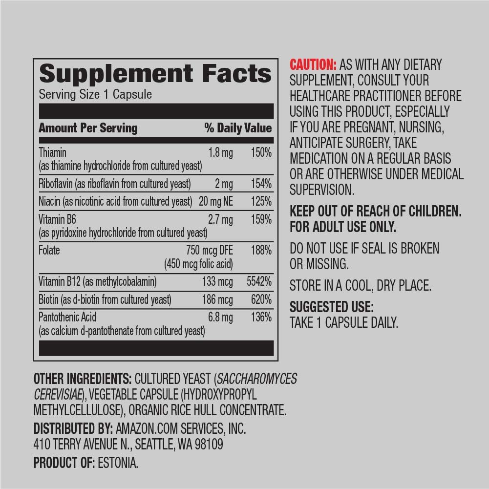 Amazon Elements B Complex, High Potency, 83% Whole Food Cultured, Vegan
