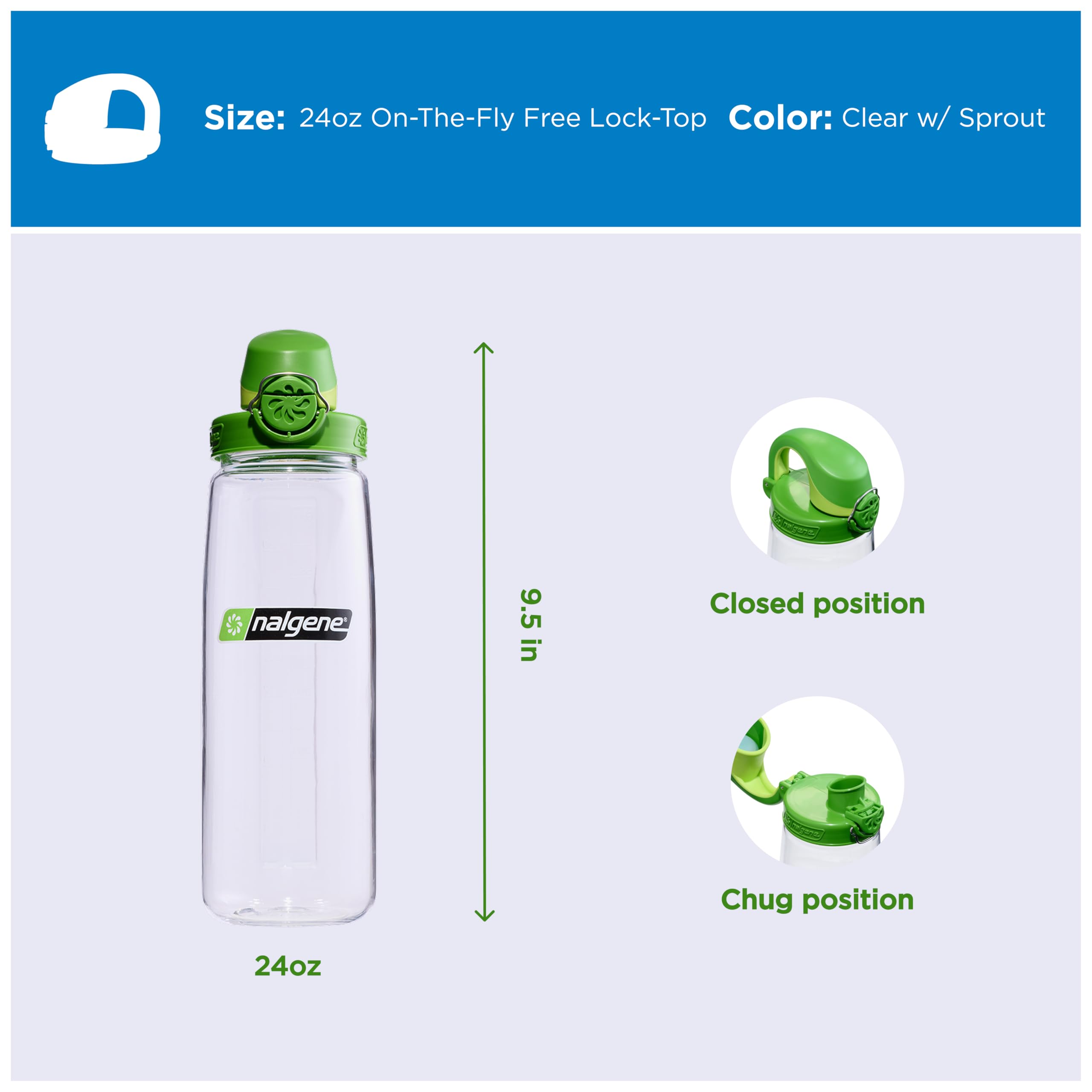 Nalgene Butelka na wodę z tritanu, bez BPA, wykonana z materiału pochodzącego z 50% odpadów z tworzywa sztucznego, 680 ml, przezroczysta z kiełkiem