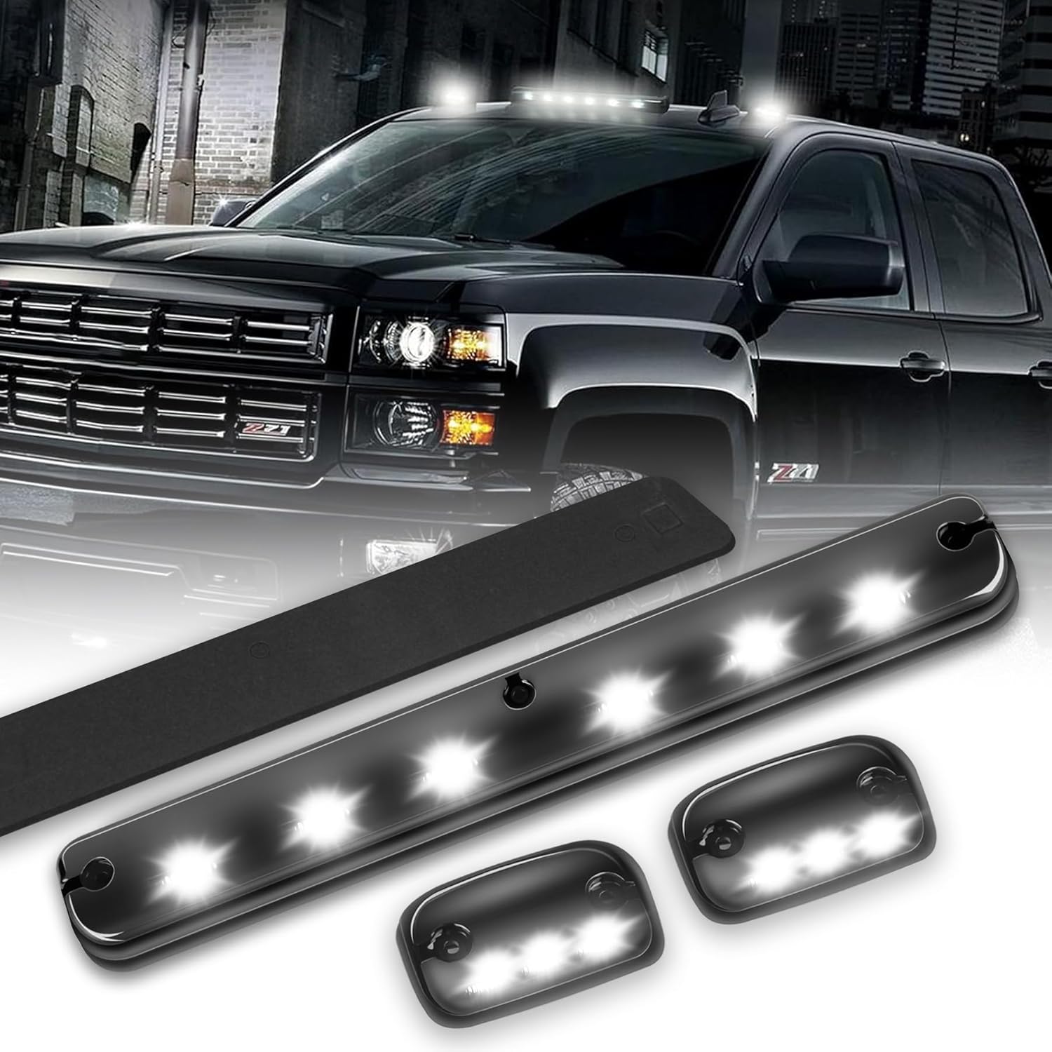 3X LED Cab Marker Lights Smoked Lens Amber Cab Top Roof Running Light Assembly Compatible with Silverado/Sierra 1500 2500 2500HD 3500 3500HD 2014 2500HD 3500HD 2007-2013 (Amber)