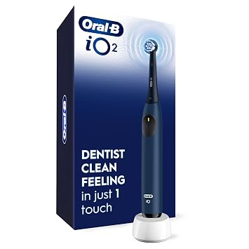Oral-B Rechargeable Electric Toothbrush, iO2, 3 Cleaning Modes, Automatic Pressure Sensor to Protect Gums, Dark Blue