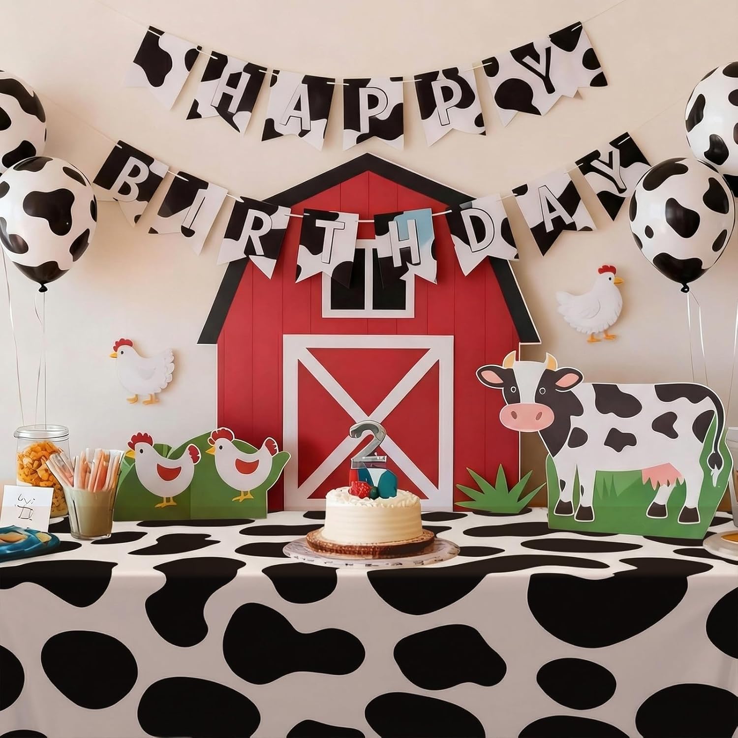 Frienda 2 Pcs Cow Pattern Tablecloth Stretch Spandex Black and White Cow Pattern Table Cover 71 x 30'' Rectangle Tablecloth for Farm Animal Themed Birthday Baby Shower Party Decorations
