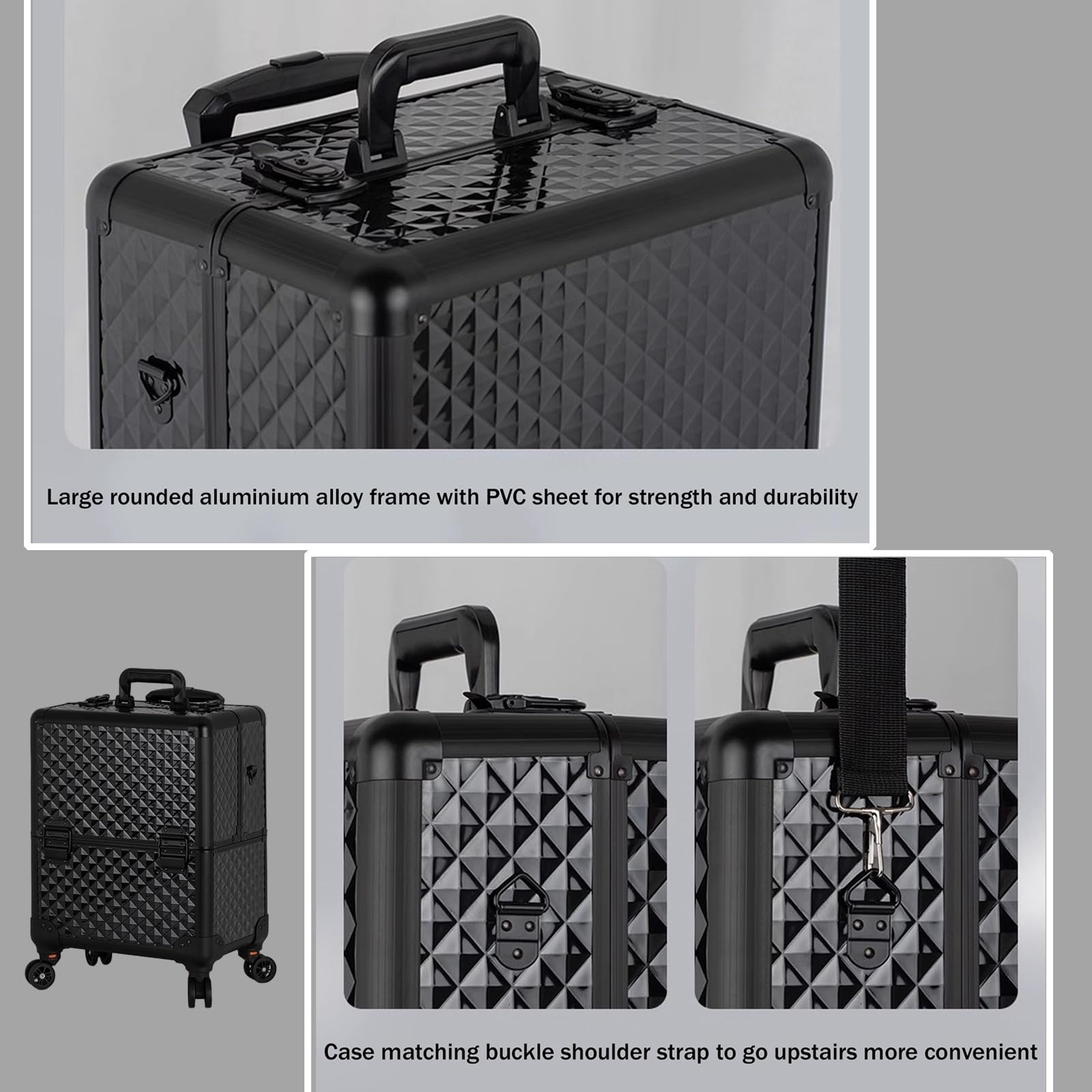 Rolling Makeup Case Beauty Makeup Train Case Travel Trolley Kosmetyczka Organizer na kółkach Pudełko na kosmetyki Profesjonalny kosmetyczka Organizer na pędzle do makijażu Etui na pędzle do makijażu