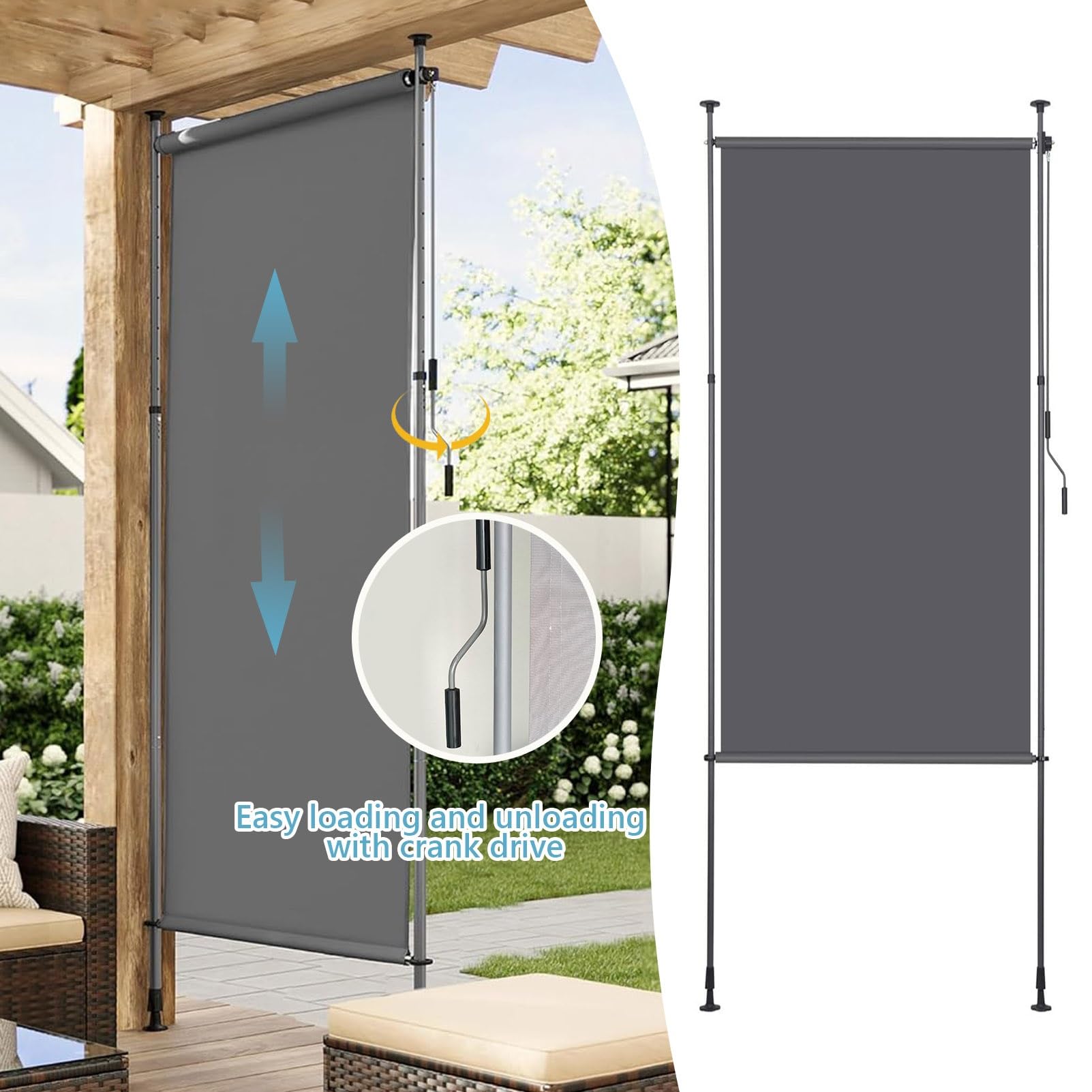 Tenda a rullo retrattile, per esterni, con manovella manuale, resistente ai raggi UV, tenda da sole verticale, per patio e veranda, altezza regolabile, 150 cm, colore: bordeaux