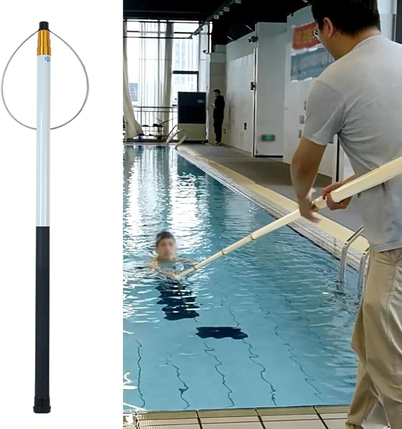 伸縮式ティーチング プリザーバー ポール 滑り止めハンドル付き 緊急救助用プール安全フック ビーチ用ファイバーグラス スイミングプー